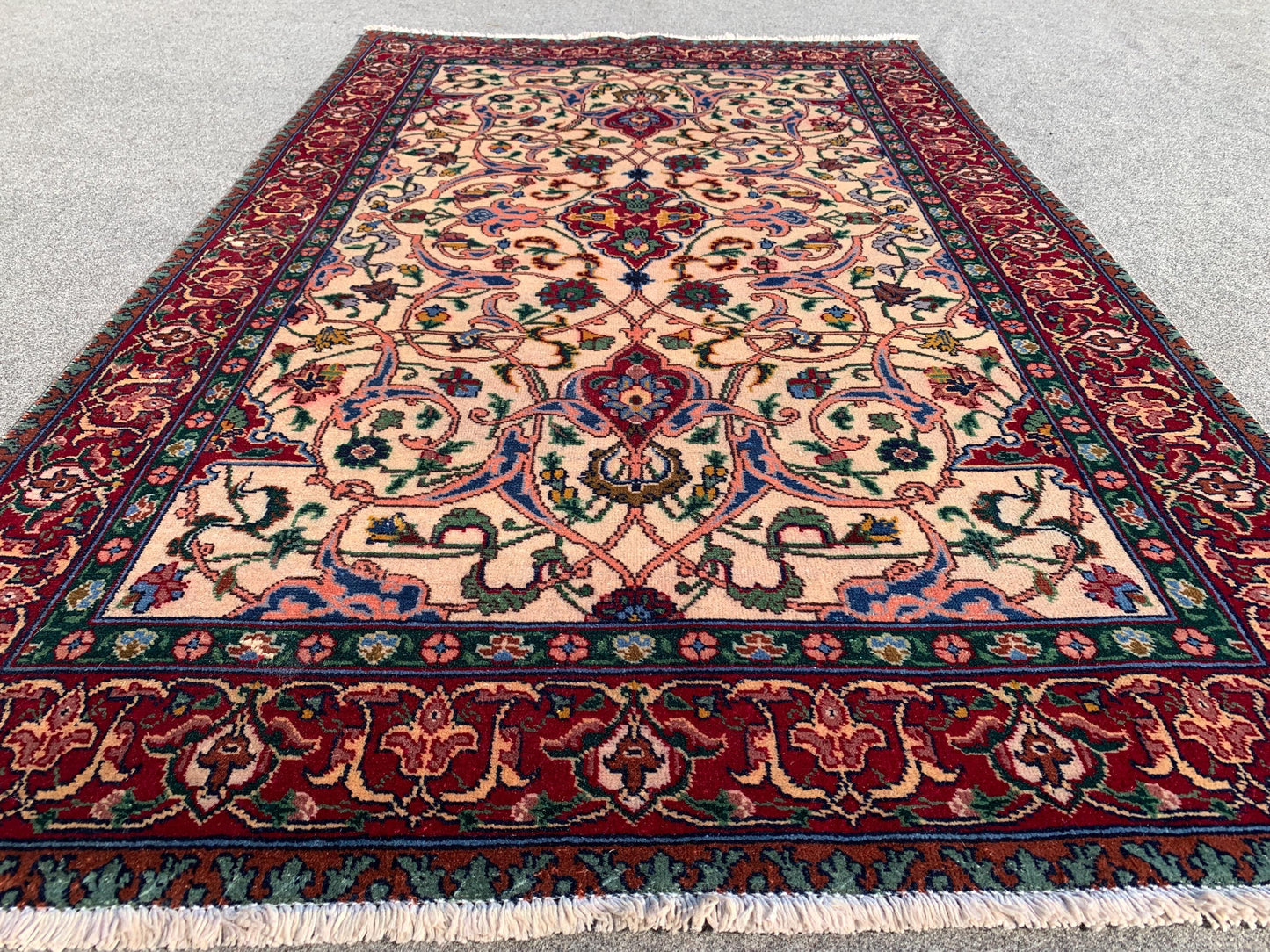 Vintage Turkish design Rug Hand Knotted Wool Rug, Beige Red Rug Geometric Area Rug One of a kind Rug, Home Decor Bedroom Living Room Rug 4x6