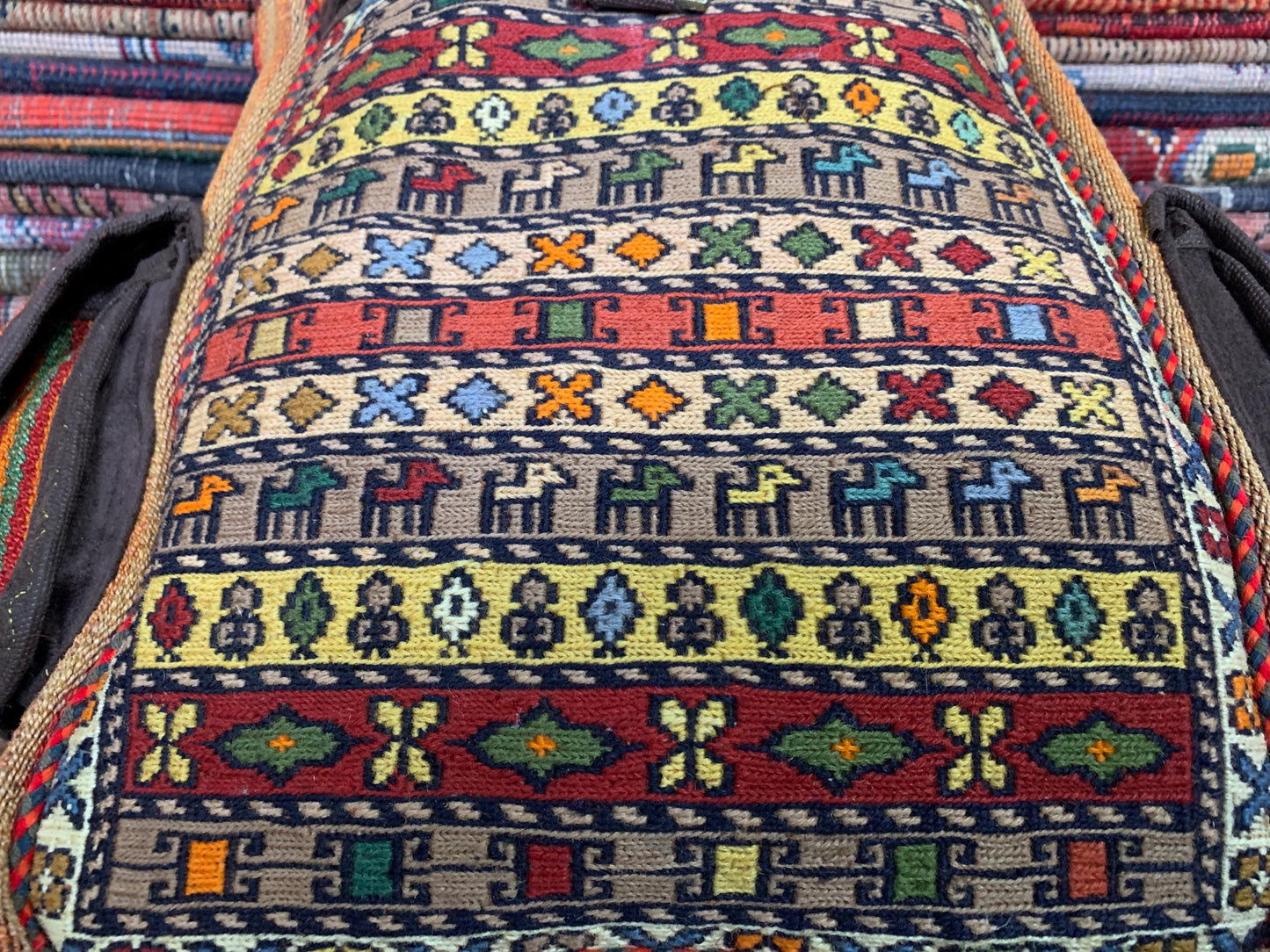Vintage Afghan Pictorial Backpack, Hand Knotted Afghan Backpack Rug, Knapsack Backpack Rug, Bag Pack, Travel Backpack Kilim Rug 0.8x1.4 ft