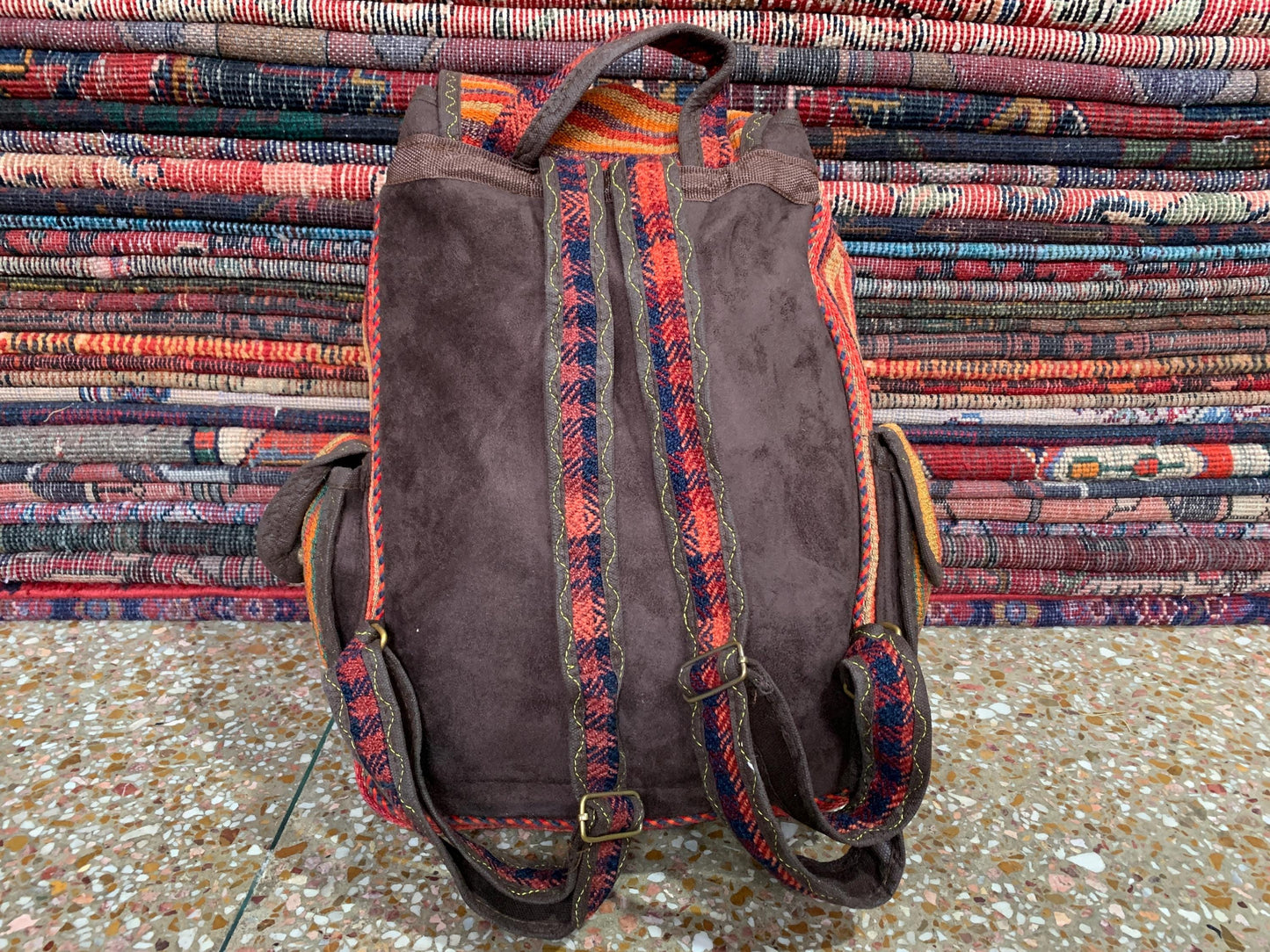 Vintage Afghan Pictorial Backpack, Hand Knotted Afghan Backpack Rug, Knapsack Backpack Rug, Bag Pack, Travel Backpack Kilim Rug 0.8x1.4 ft