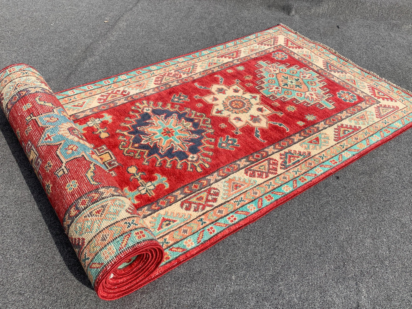 Afghan Kazak Runner Rug, Hand Knotted Wool Rug, Red Kazak Geometric Area Rug, Home Decor Rug, Bedroom Runner Rug, Hallway Runner Rug 3x10 ft