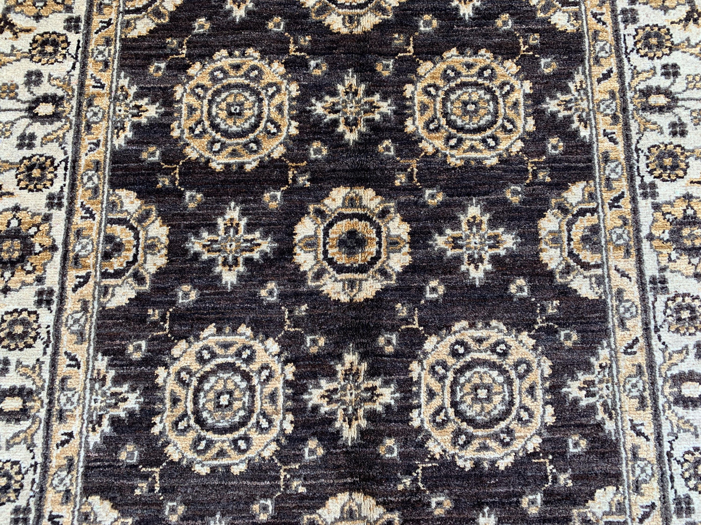 3x5 ft Afghan Black Beige Rug, Hand Knotted Wool Area Rug, Turkmen Traditional Rug, Chobi Rug Tekke design Rug, Home Decor Rug, Bedroom Rug.