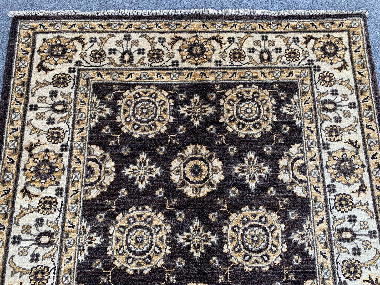 3x5 ft Afghan Black Beige Rug, Hand Knotted Wool Area Rug, Turkmen Traditional Rug, Chobi Rug Tekke design Rug, Home Decor Rug, Bedroom Rug.