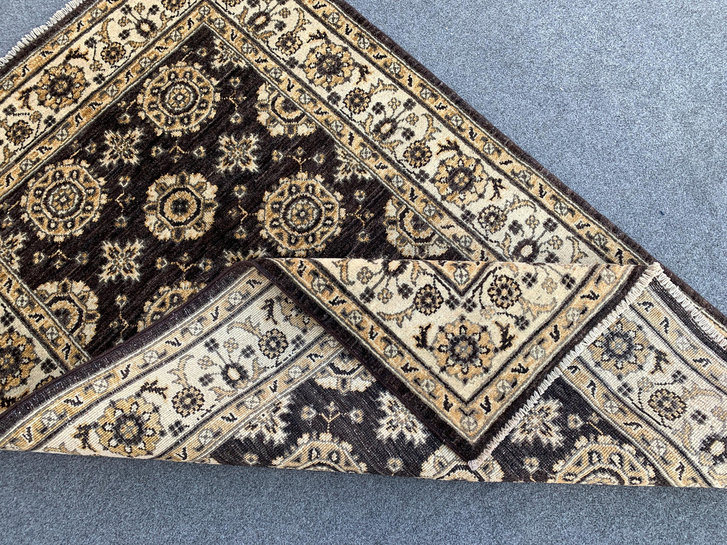 3x5 ft Afghan Black Beige Rug, Hand Knotted Wool Area Rug, Turkmen Traditional Rug, Chobi Rug Tekke design Rug, Home Decor Rug, Bedroom Rug.