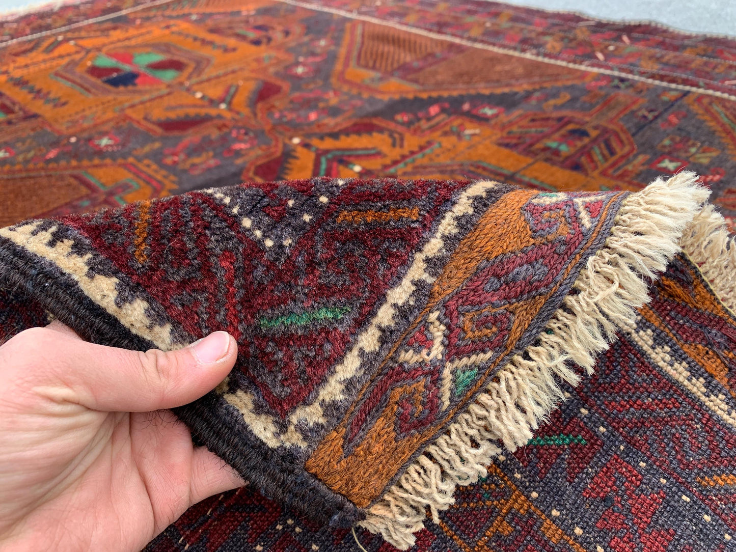 Vintage Geometric Rug, Famous Herati Baluchi Rug Afghan Hand Knotted Wool Rug, Black Dark Gold Rug Oriental Rug, Living Room Bedroom Rug 4x6