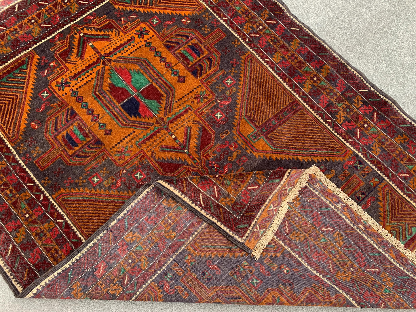 Vintage Geometric Rug, Famous Herati Baluchi Rug Afghan Hand Knotted Wool Rug, Black Dark Gold Rug Oriental Rug, Living Room Bedroom Rug 4x6