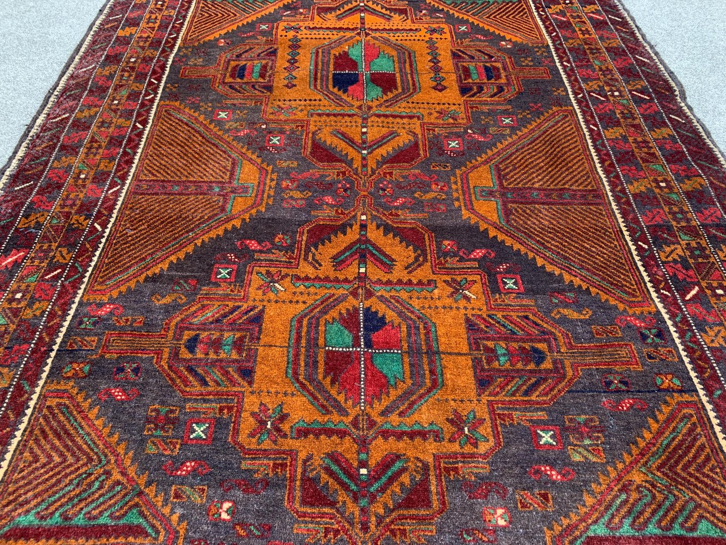 Vintage Geometric Rug, Famous Herati Baluchi Rug Afghan Hand Knotted Wool Rug, Black Dark Gold Rug Oriental Rug, Living Room Bedroom Rug 4x6
