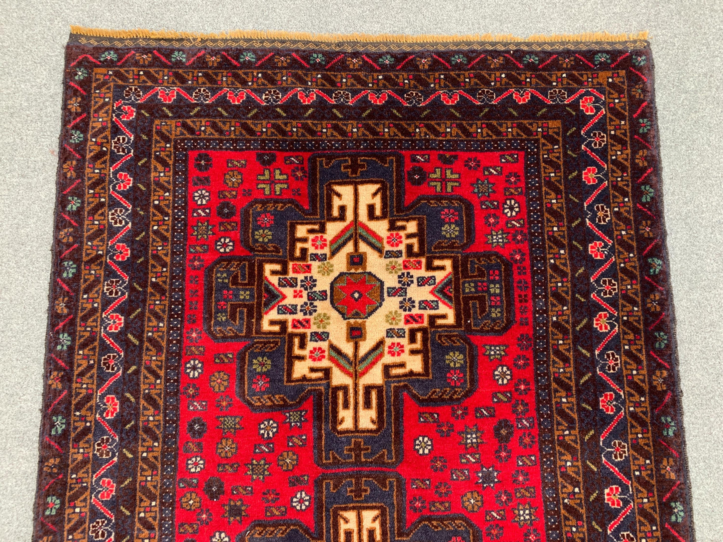 Vintage Herati Baluchi Rug, Handmade Wool Rug, Geometric Area Rug, Red Navy Blue Afghan Rug. Home Decor Rug, Living Room Bedroom Rug 4x6 ft