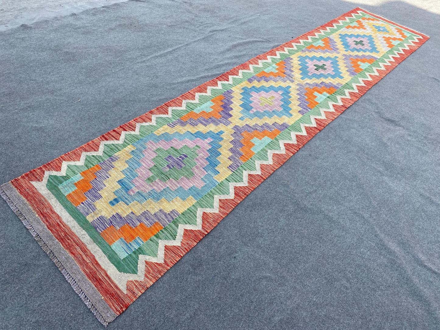 Maimana Runner sumak Kilim Rug 3x13 ft Afghan Hand woven Kilim Rug, Geometric Kilim Rug, Modern Art Rug, Home Decor Rug, Hallway Runner Rug.