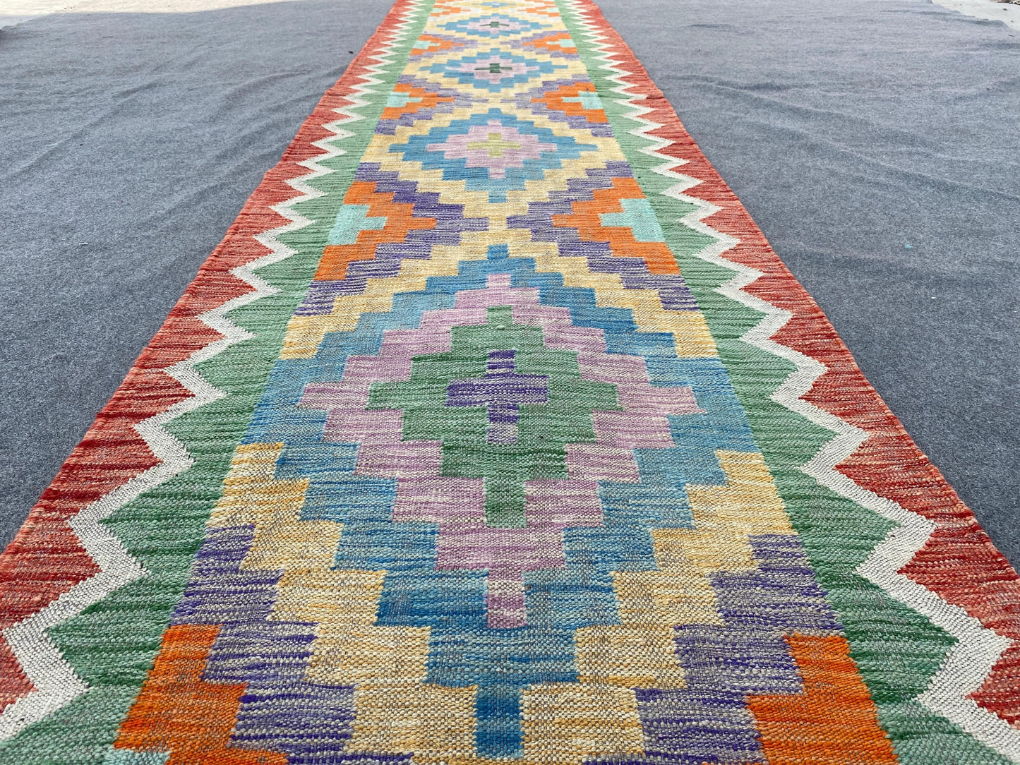 Maimana Runner sumak Kilim Rug 3x13 ft Afghan Hand woven Kilim Rug, Geometric Kilim Rug, Modern Art Rug, Home Decor Rug, Hallway Runner Rug.
