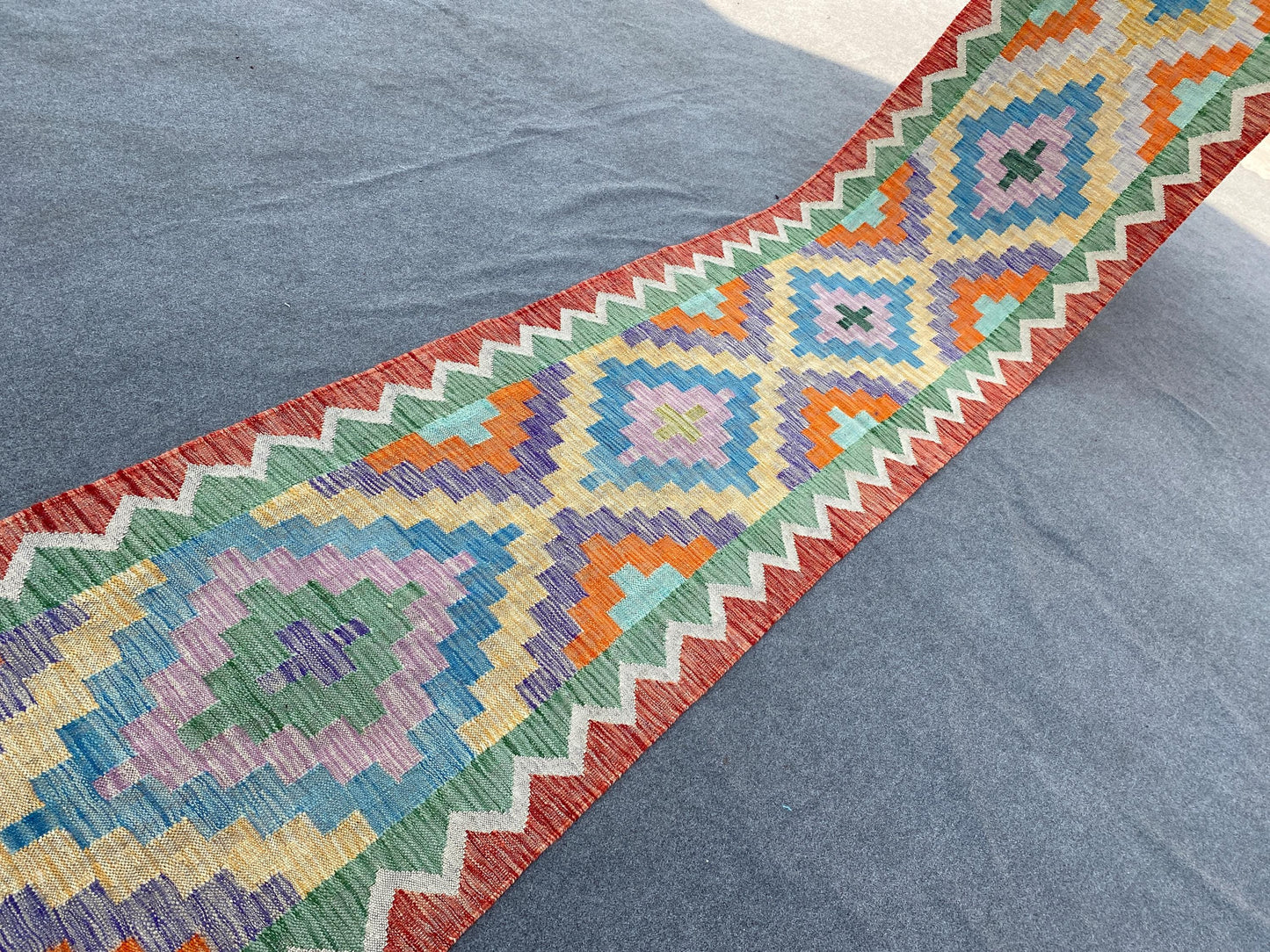 Maimana Runner sumak Kilim Rug 3x13 ft Afghan Hand woven Kilim Rug, Geometric Kilim Rug, Modern Art Rug, Home Decor Rug, Hallway Runner Rug.