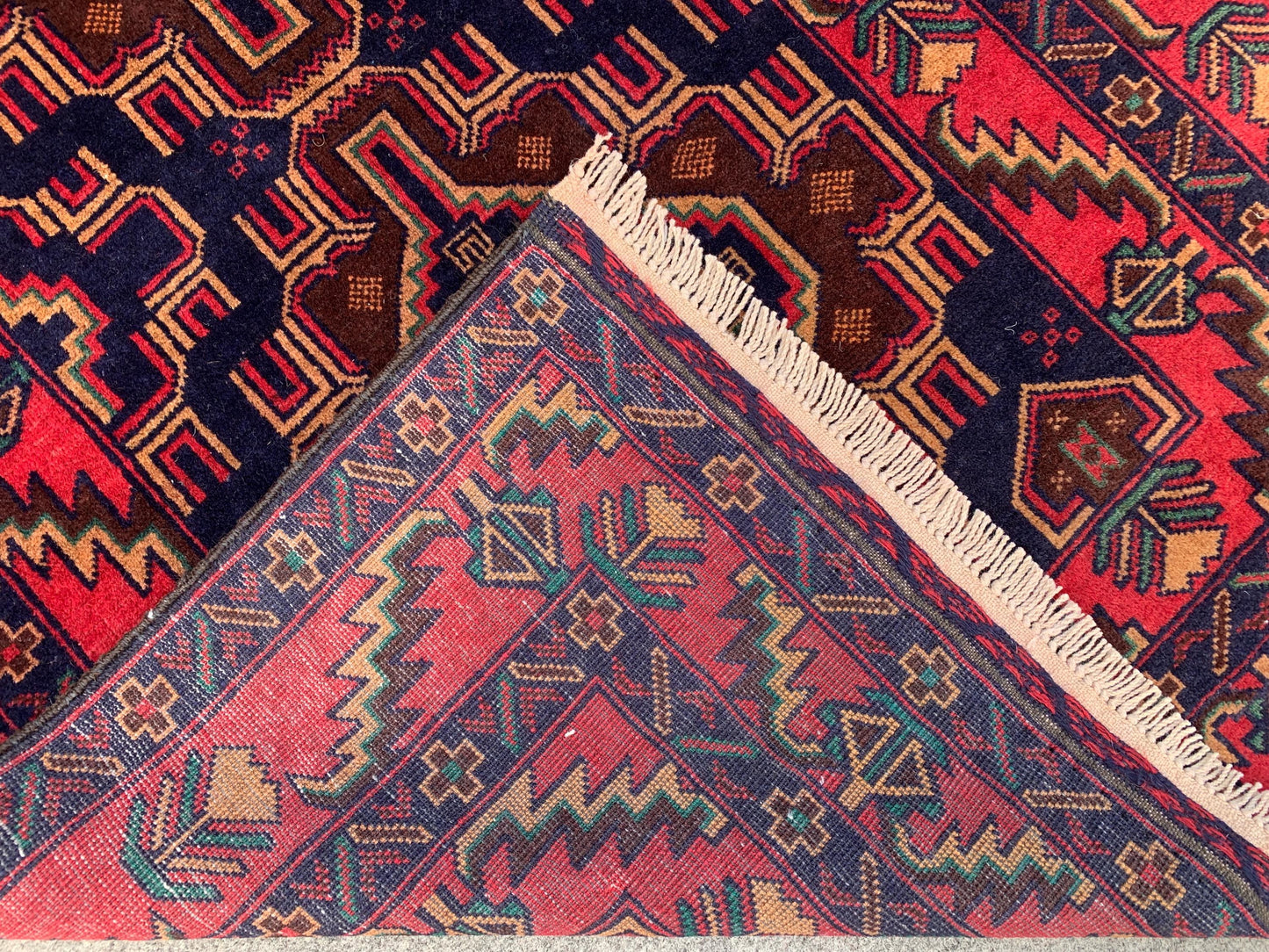 Famous Herati Baluchi Rug, Handmade Wool Rug, Vintage Afghan Rug Geometric Area Rug, Red Navy Blue Brown Rug. Living Room Bedroom Rug 4x6 ft