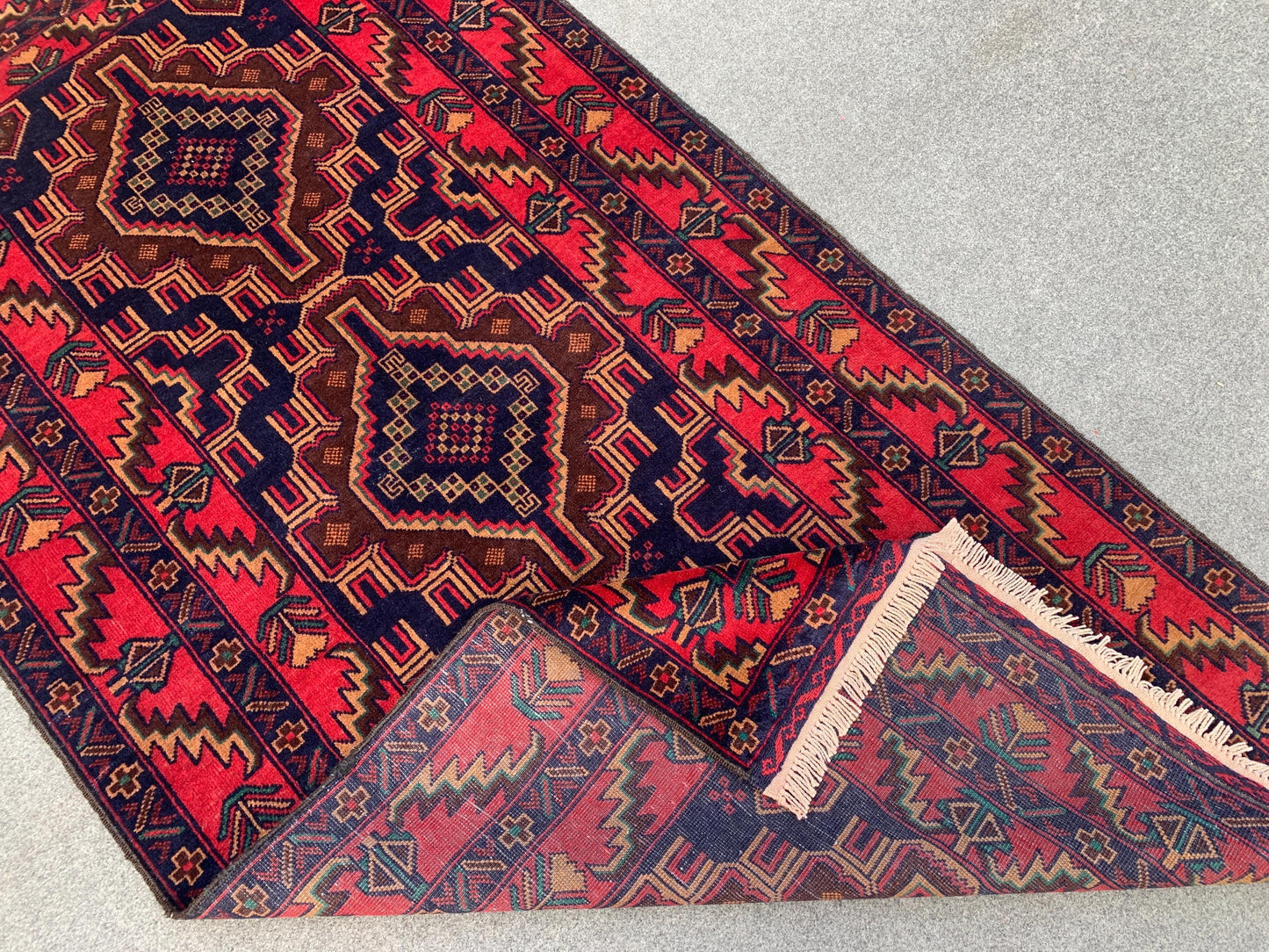 Famous Herati Baluchi Rug, Handmade Wool Rug, Vintage Afghan Rug Geometric Area Rug, Red Navy Blue Brown Rug. Living Room Bedroom Rug 4x6 ft