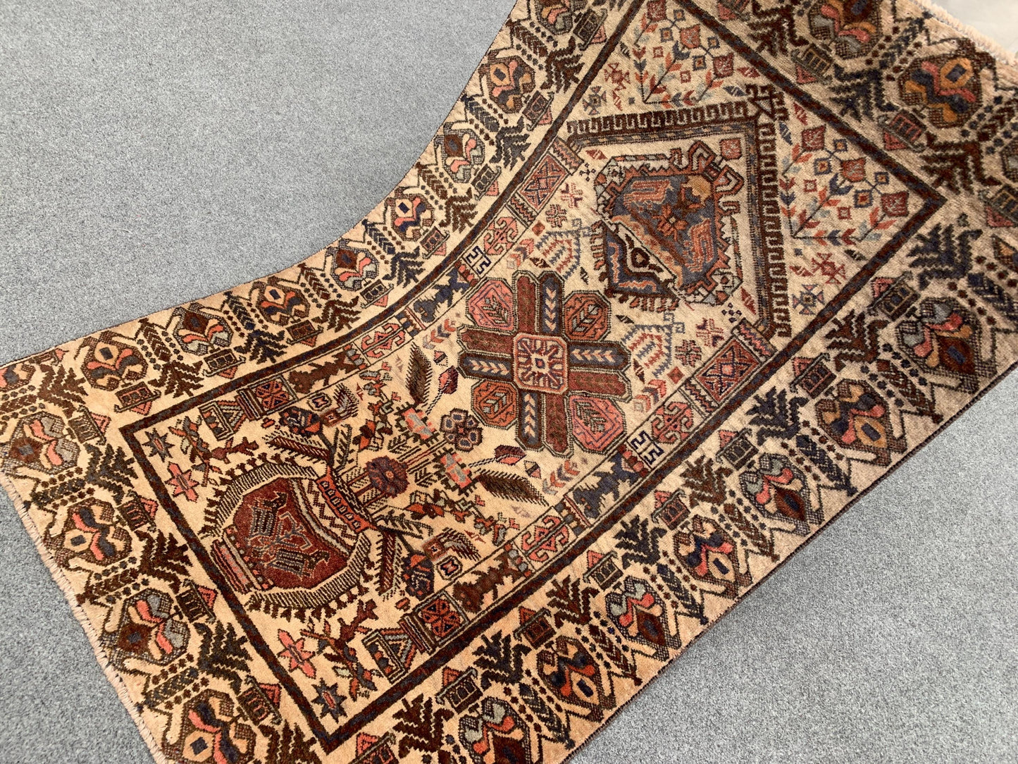 One of a kind Vintage Rug 3x4 ft Afghan Florals Rug, Turkmen Hand Knotted Wool Rug, Tribal Baluchi Rug, Antique Floral Rug Living Room Rug.