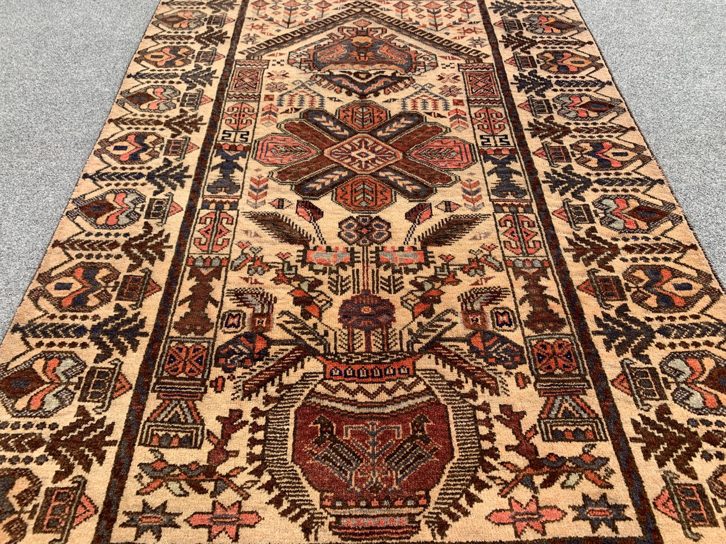 One of a kind Vintage Rug 3x4 ft Afghan Florals Rug, Turkmen Hand Knotted Wool Rug, Tribal Baluchi Rug, Antique Floral Rug Living Room Rug.