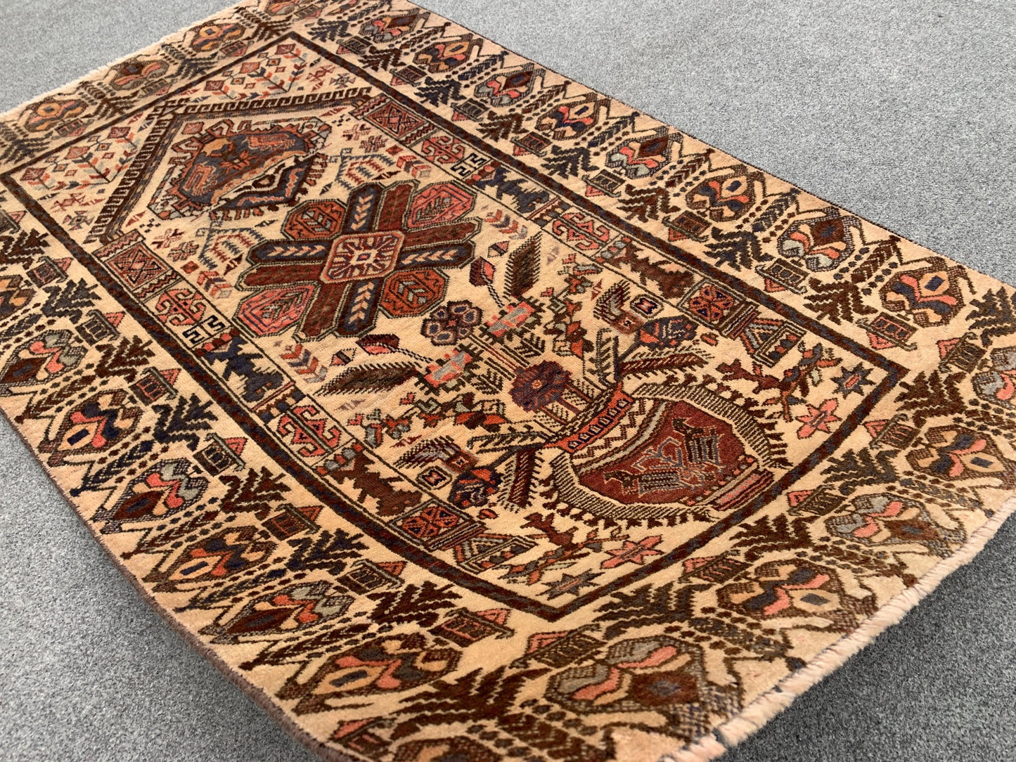 One of a kind Vintage Rug 3x4 ft Afghan Florals Rug, Turkmen Hand Knotted Wool Rug, Tribal Baluchi Rug, Antique Floral Rug Living Room Rug.