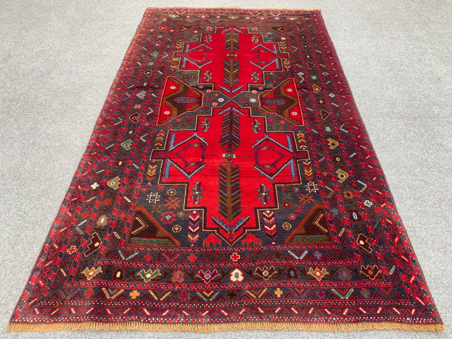 Afghan Baluchi Rug 4x6 ft Herati Hand Knotted Rug, Vintage Famous Baluchi Rug, Geometric Oriental Wool Rug, Living Room Rug, Home Decor Rug.