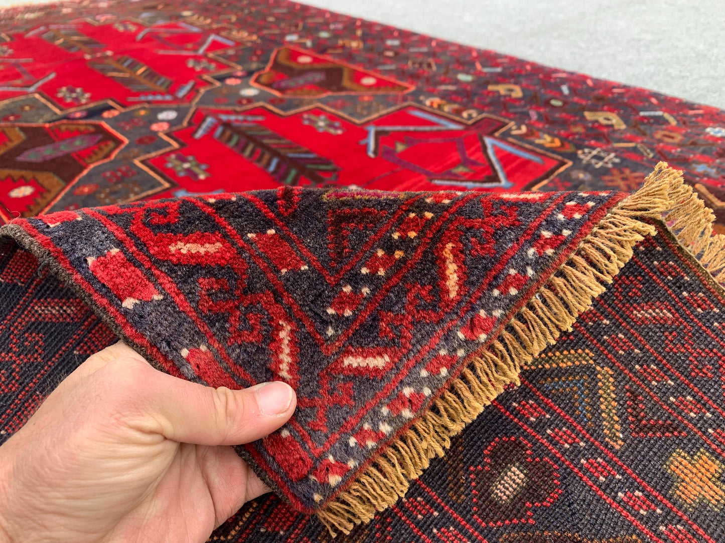 Afghan Baluchi Rug 4x6 ft Herati Hand Knotted Rug, Vintage Famous Baluchi Rug, Geometric Oriental Wool Rug, Living Room Rug, Home Decor Rug.
