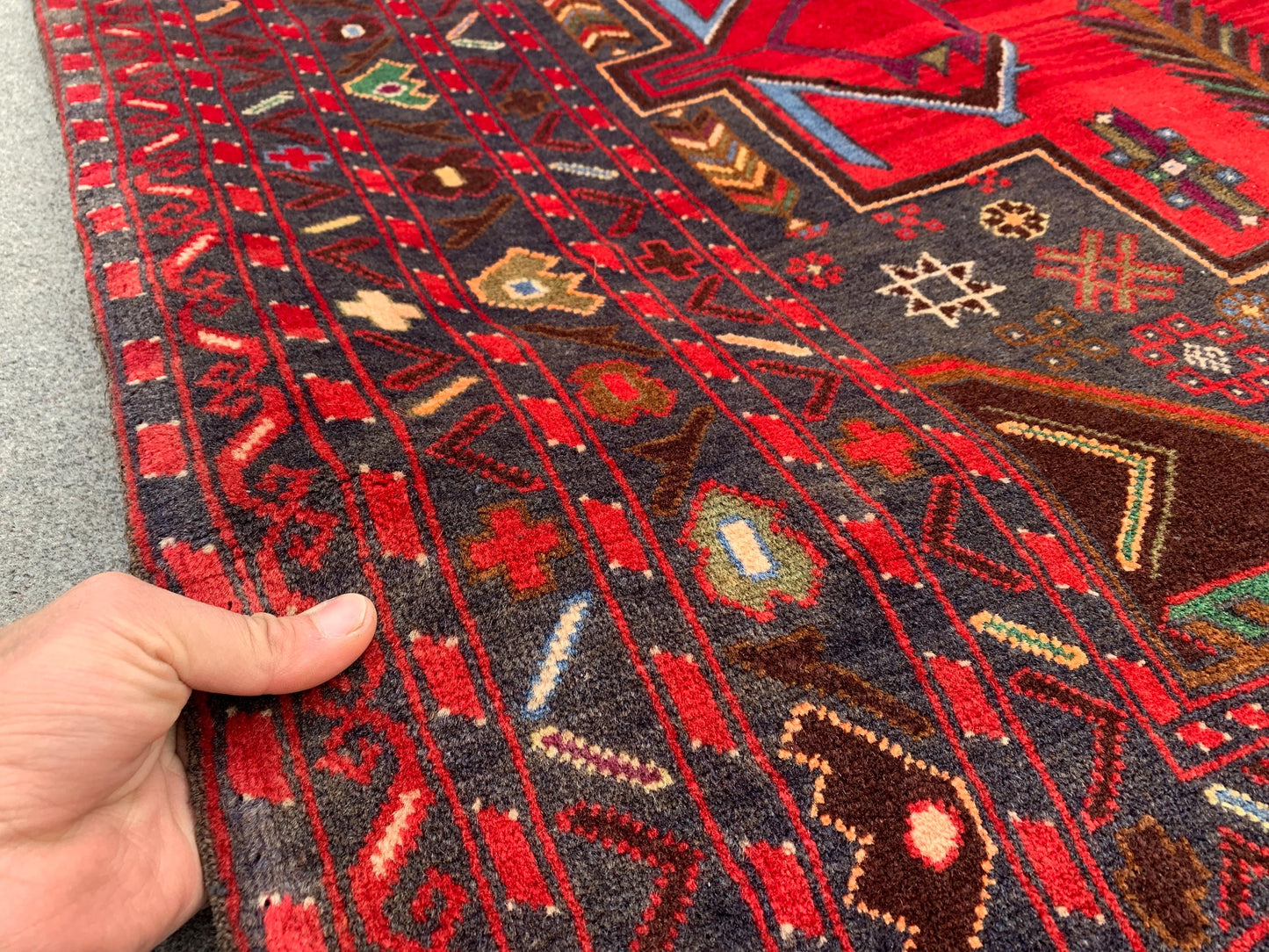 Afghan Baluchi Rug 4x6 ft Herati Hand Knotted Rug, Vintage Famous Baluchi Rug, Geometric Oriental Wool Rug, Living Room Rug, Home Decor Rug.
