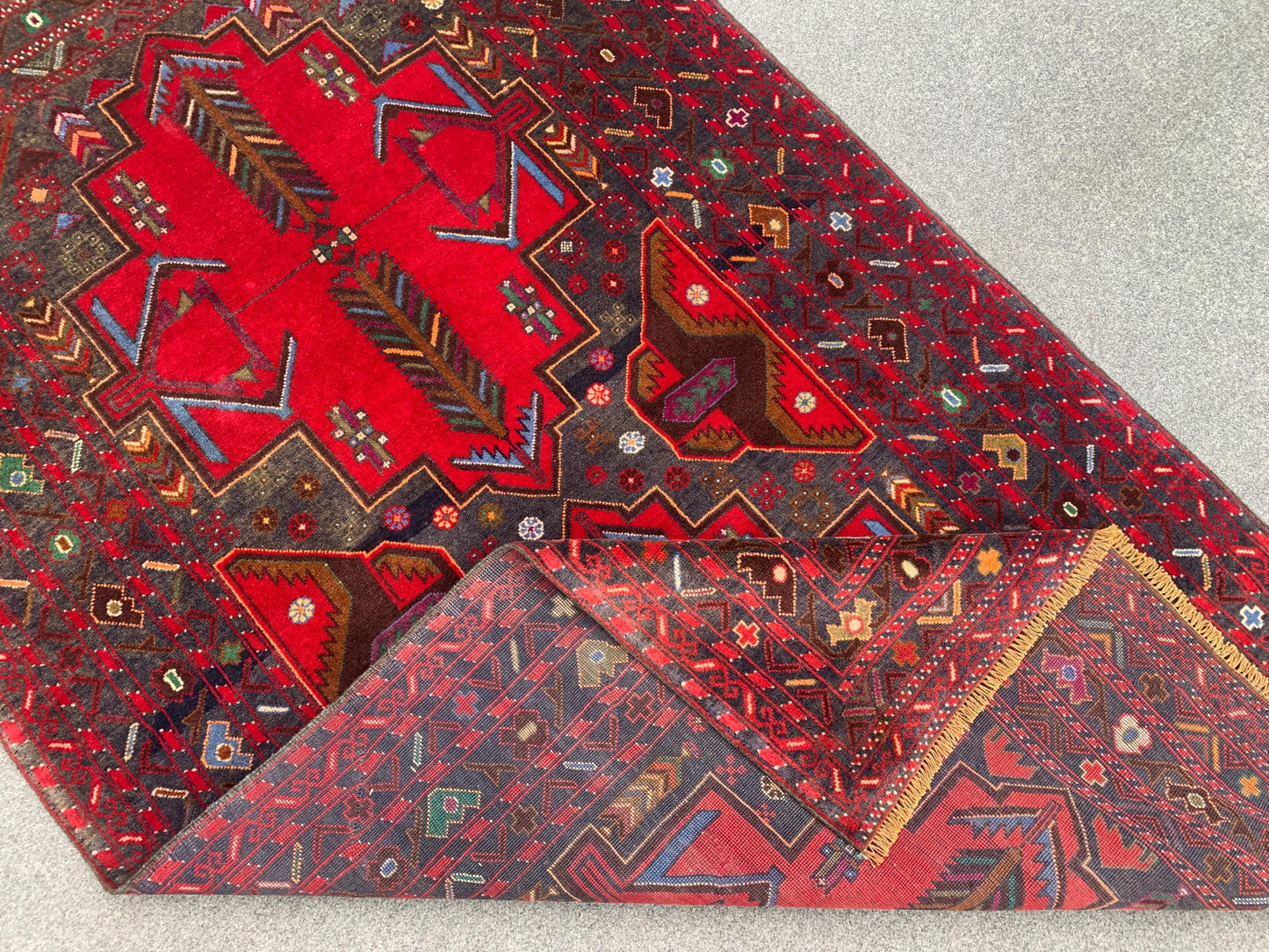 Afghan Baluchi Rug 4x6 ft Herati Hand Knotted Rug, Vintage Famous Baluchi Rug, Geometric Oriental Wool Rug, Living Room Rug, Home Decor Rug.