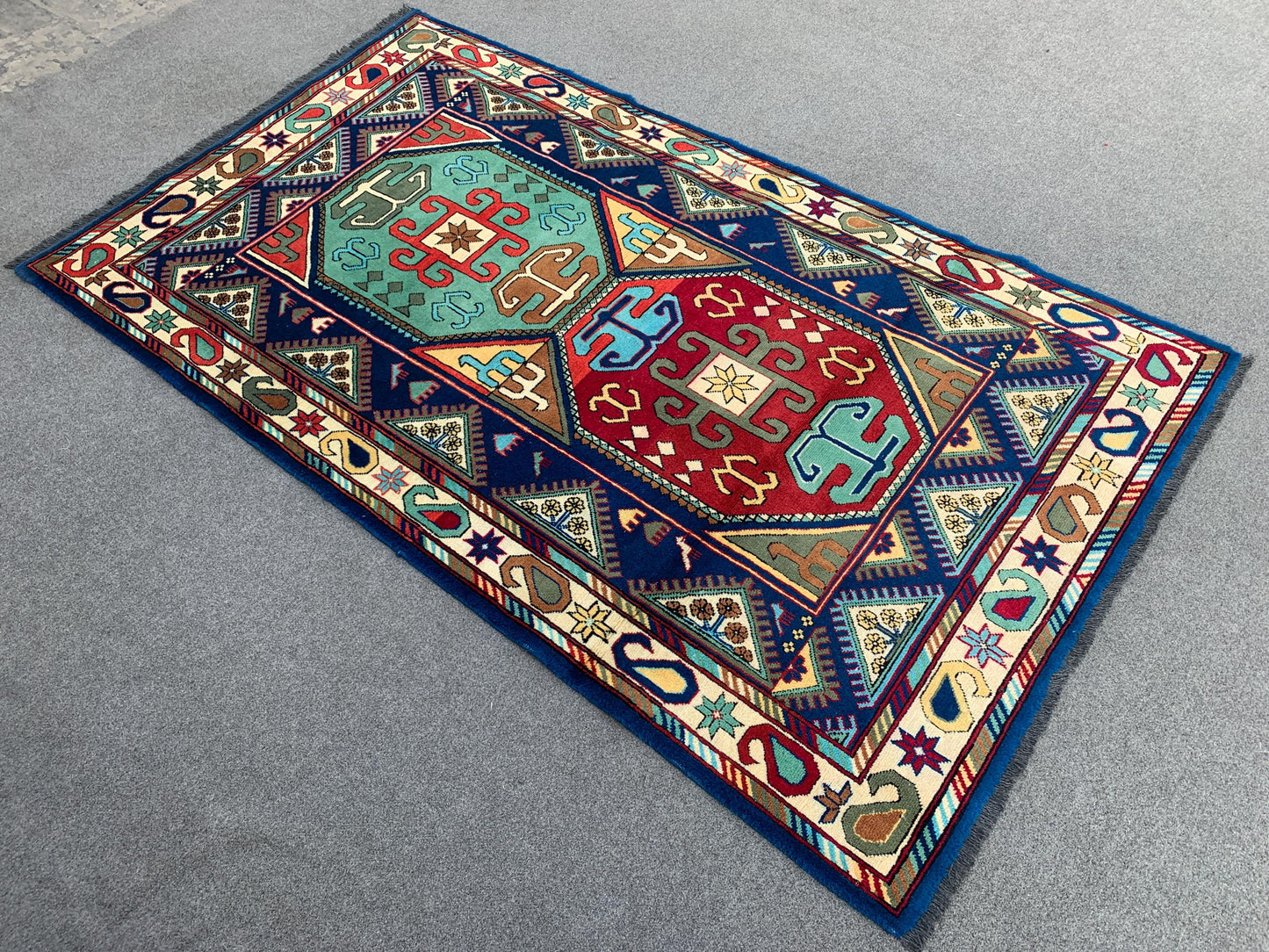 Afghan Geometric Peshawari Kazak Rug, Hand Knotted Wool Rug, Turkmen Tribal Rug, Oriental Rug Home Decor Rug, Bedroom Living Room Rug 4x7 ft