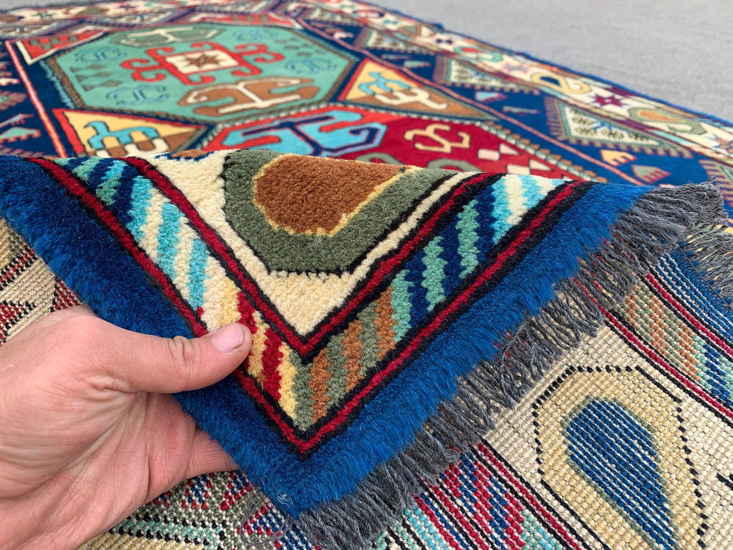 Afghan Geometric Peshawari Kazak Rug, Hand Knotted Wool Rug, Turkmen Tribal Rug, Oriental Rug Home Decor Rug, Bedroom Living Room Rug 4x7 ft