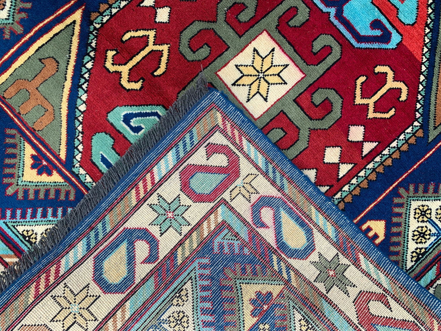 Afghan Geometric Peshawari Kazak Rug, Hand Knotted Wool Rug, Turkmen Tribal Rug, Oriental Rug Home Decor Rug, Bedroom Living Room Rug 4x7 ft