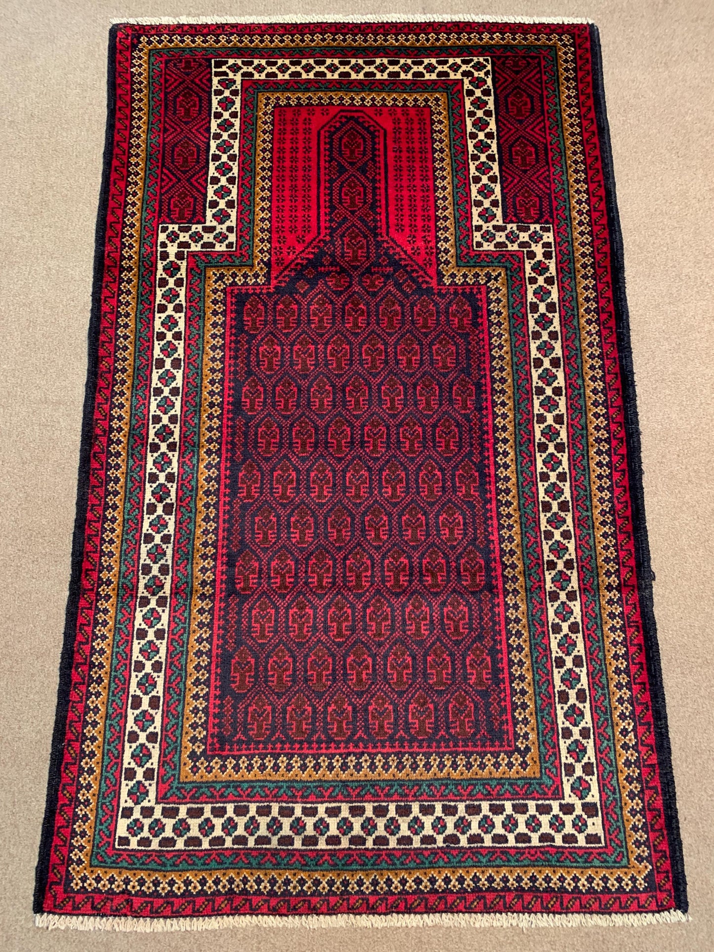Vintage Prayer Rug 3x5 ft Afghan Hand Knotted Rug, Muslim Prayer Rug Turkmen Tribal Rug, Oriental Wool Rug, Prayer Mat Rug Wall Hanging Rug.