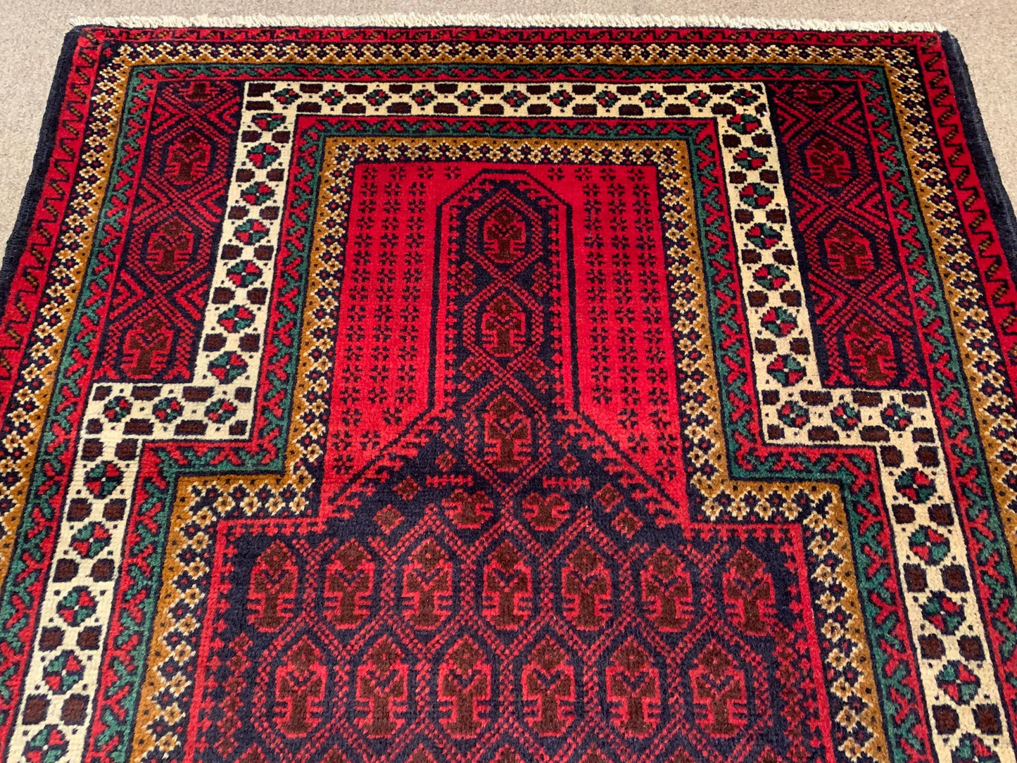 Vintage Prayer Rug 3x5 ft Afghan Hand Knotted Rug, Muslim Prayer Rug Turkmen Tribal Rug, Oriental Wool Rug, Prayer Mat Rug Wall Hanging Rug.