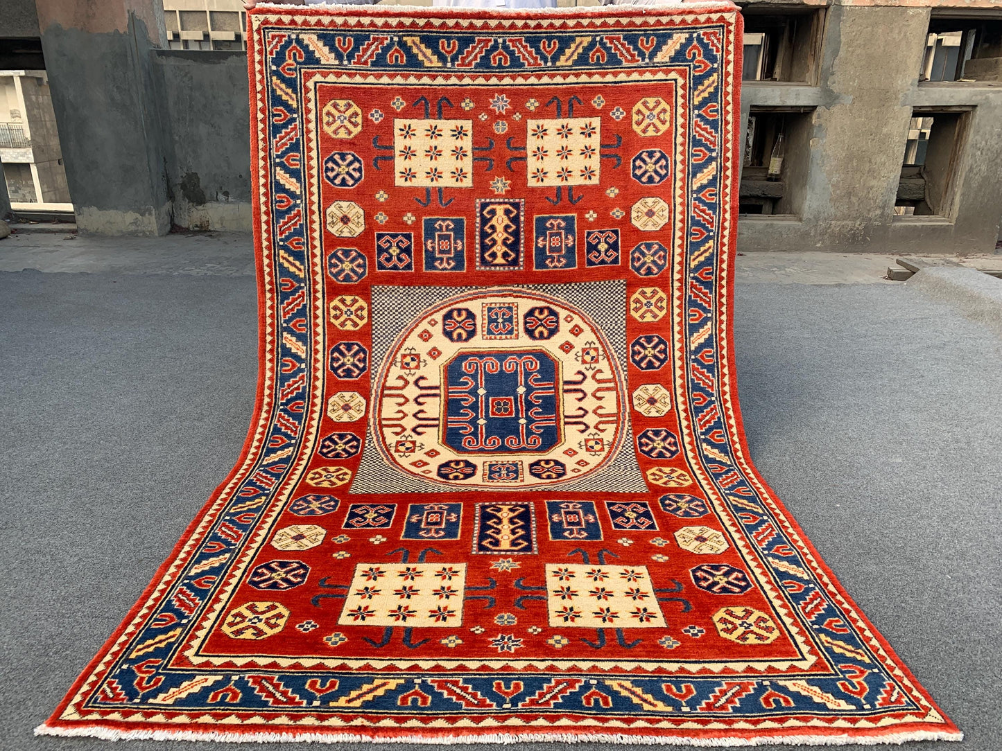 4x6 ft Turkmen Geometric Area Rug, Afghan Hand Knotted Rug, Oriental Wool Rug Afghan Kazak Rug, Home Decor Rug, Bedroom Rug Living Room Rug.
