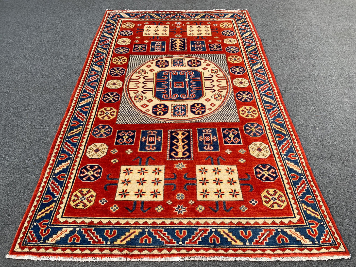 4x6 ft Turkmen Geometric Area Rug, Afghan Hand Knotted Rug, Oriental Wool Rug Afghan Kazak Rug, Home Decor Rug, Bedroom Rug Living Room Rug.