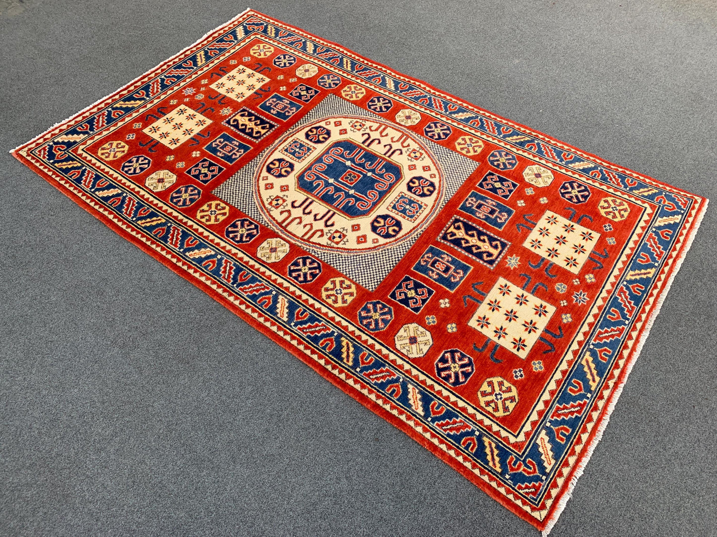 4x6 ft Turkmen Geometric Area Rug, Afghan Hand Knotted Rug, Oriental Wool Rug Afghan Kazak Rug, Home Decor Rug, Bedroom Rug Living Room Rug.