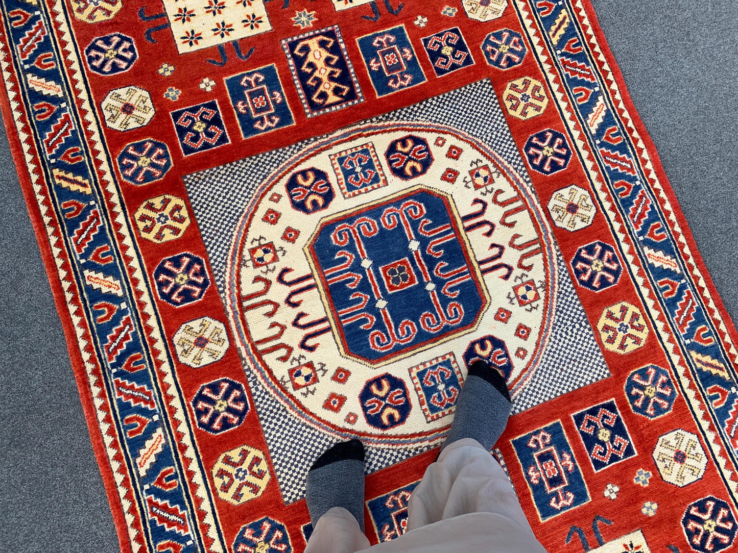 4x6 ft Turkmen Geometric Area Rug, Afghan Hand Knotted Rug, Oriental Wool Rug Afghan Kazak Rug, Home Decor Rug, Bedroom Rug Living Room Rug.