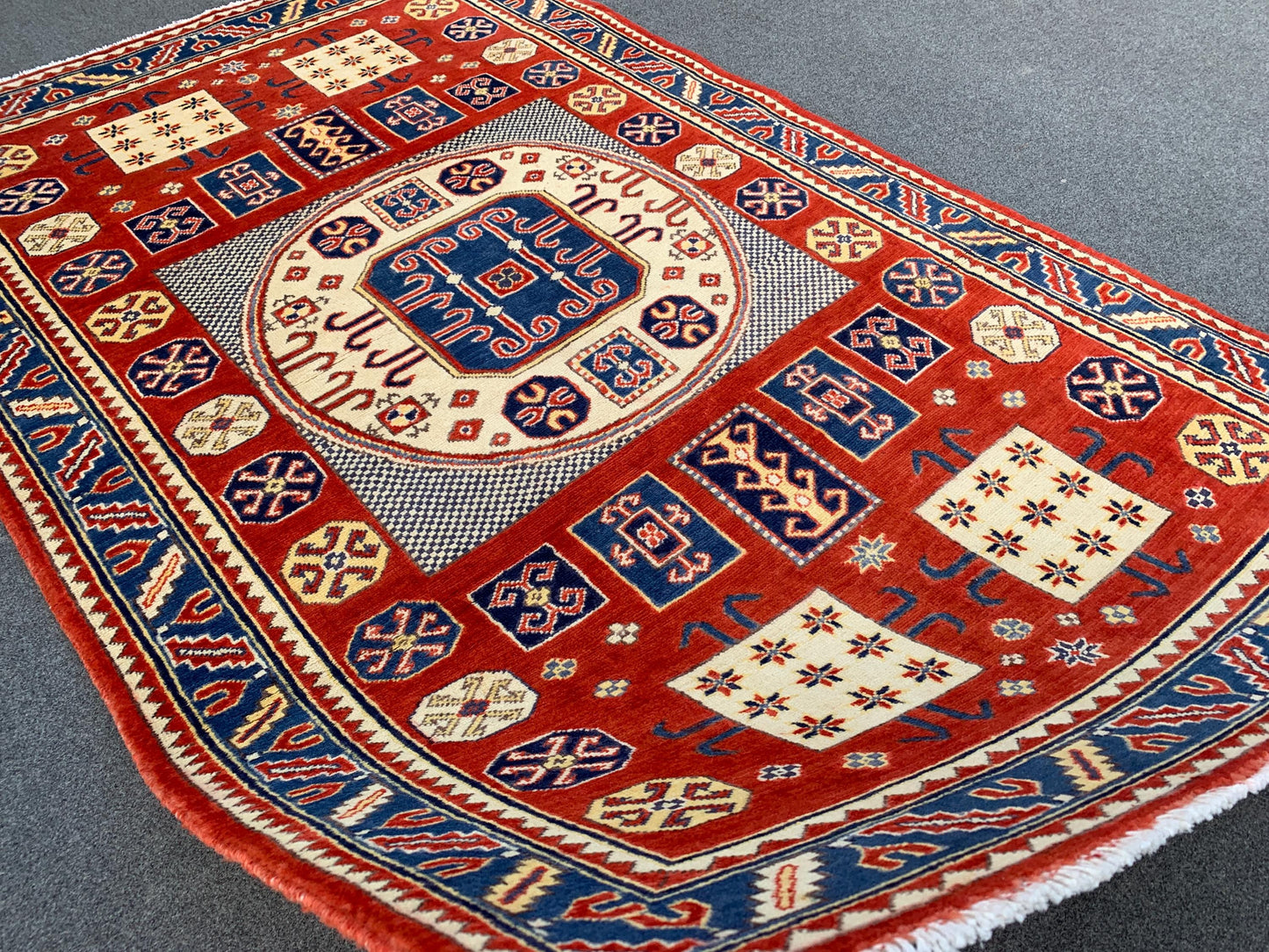 4x6 ft Turkmen Geometric Area Rug, Afghan Hand Knotted Rug, Oriental Wool Rug Afghan Kazak Rug, Home Decor Rug, Bedroom Rug Living Room Rug.
