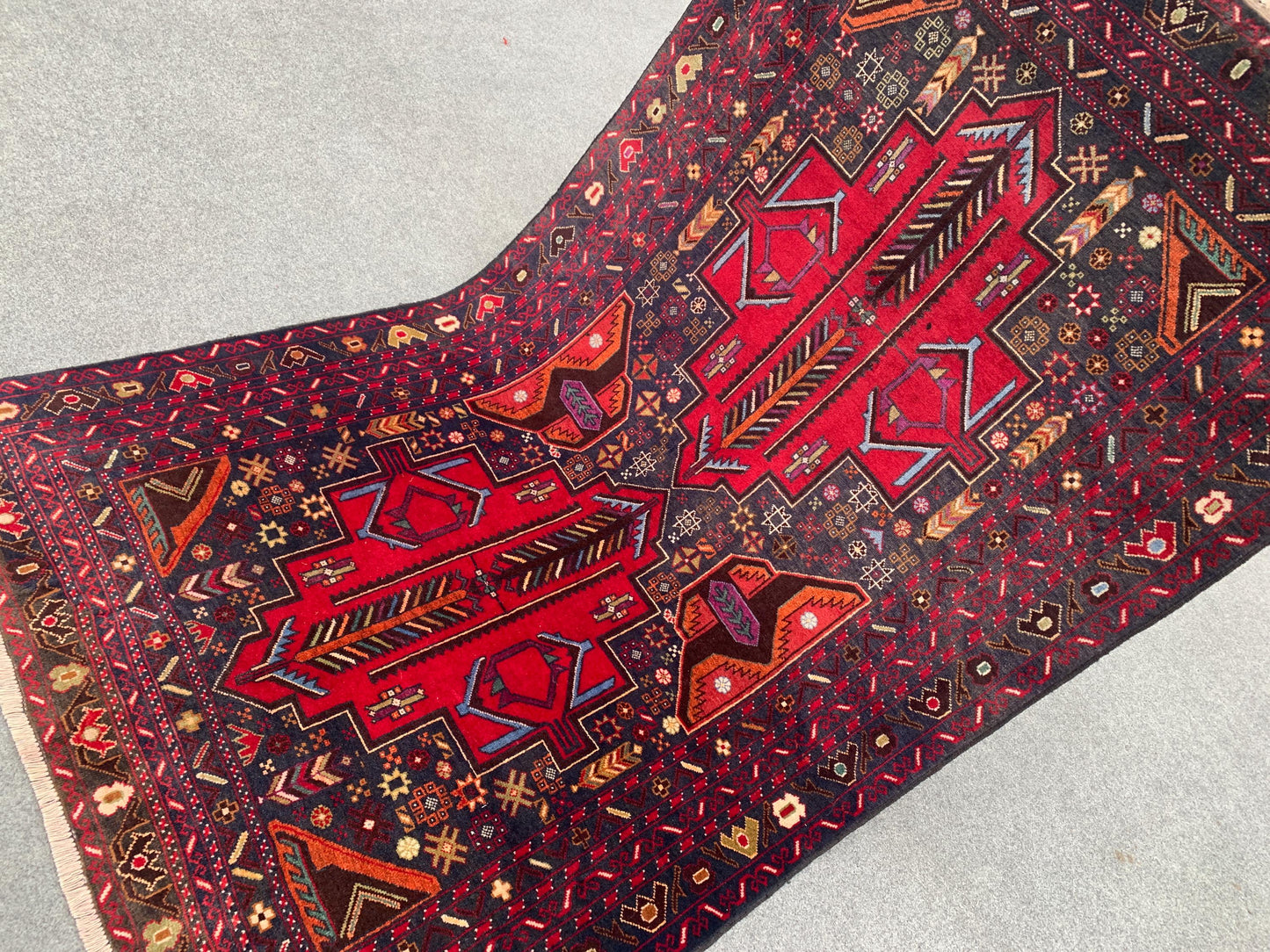Vintage Baluchi Rug 4x6 ft Hand Knotted Wool Rug. Geometric Area Rug, Afghan Tribal Rug, One of a kind Herati Rug, Living Room Bedroom Rug.