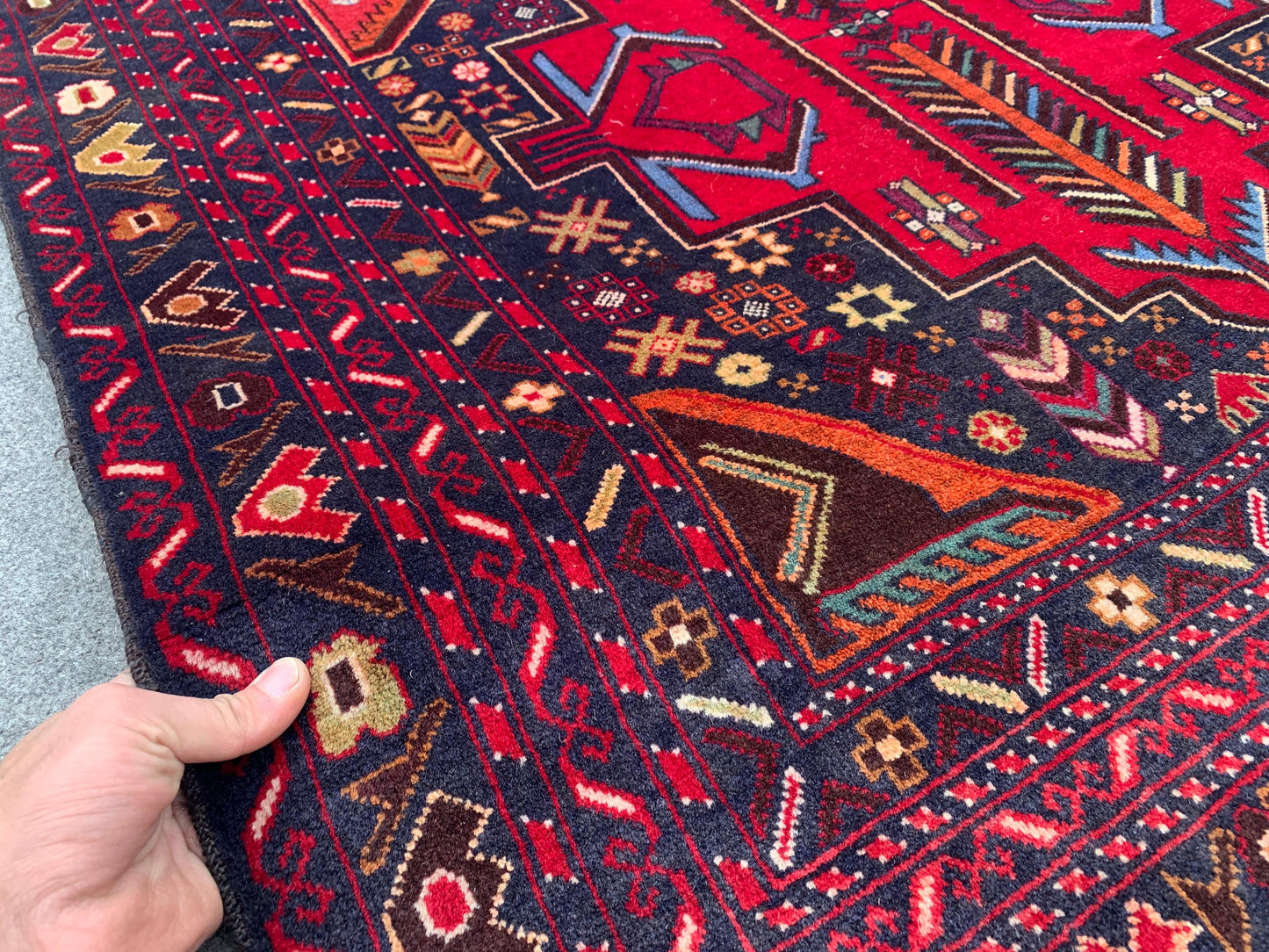 Vintage Baluchi Rug 4x6 ft Hand Knotted Wool Rug. Geometric Area Rug, Afghan Tribal Rug, One of a kind Herati Rug, Living Room Bedroom Rug.