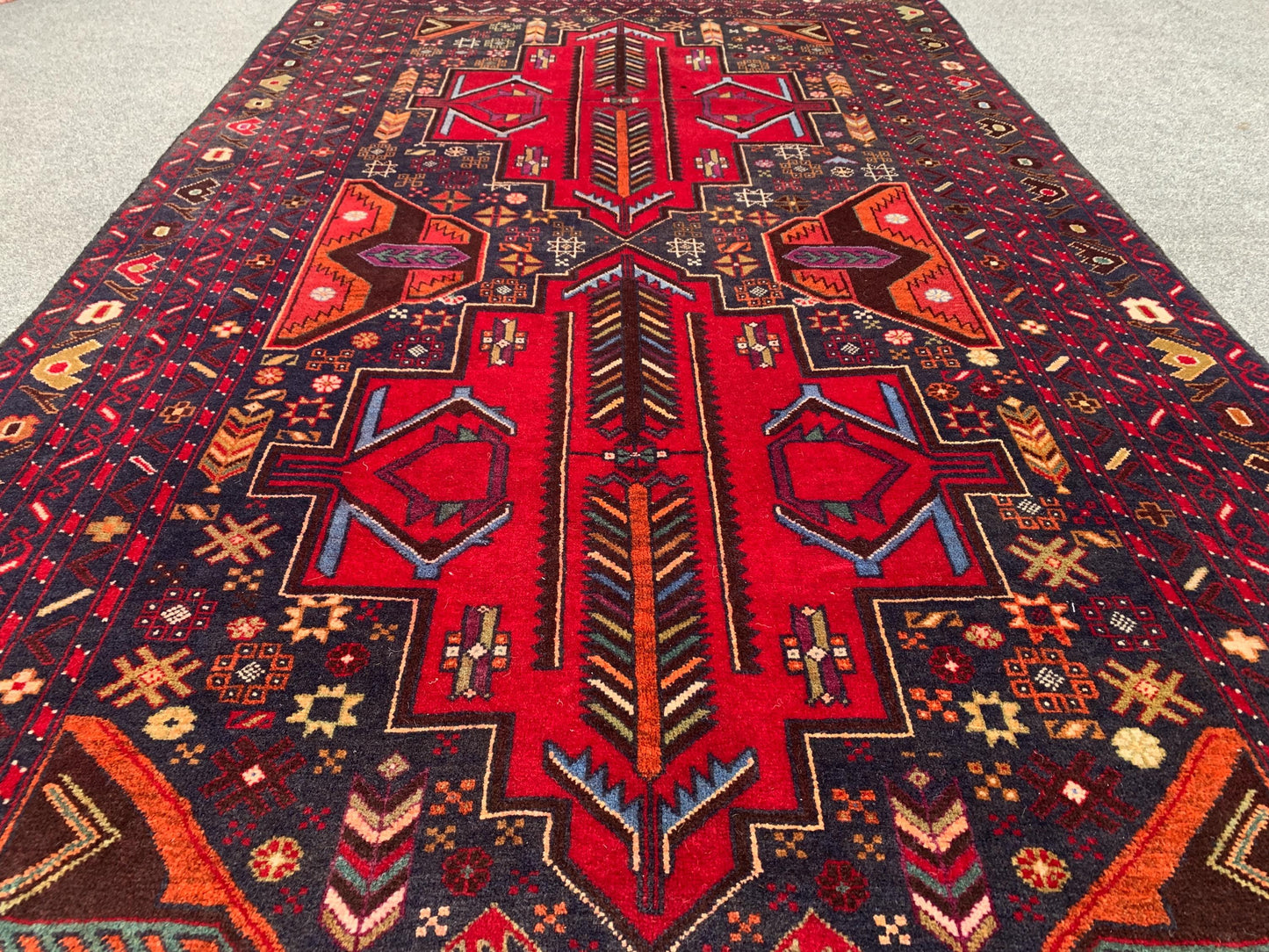 Vintage Baluchi Rug 4x6 ft Hand Knotted Wool Rug. Geometric Area Rug, Afghan Tribal Rug, One of a kind Herati Rug, Living Room Bedroom Rug.
