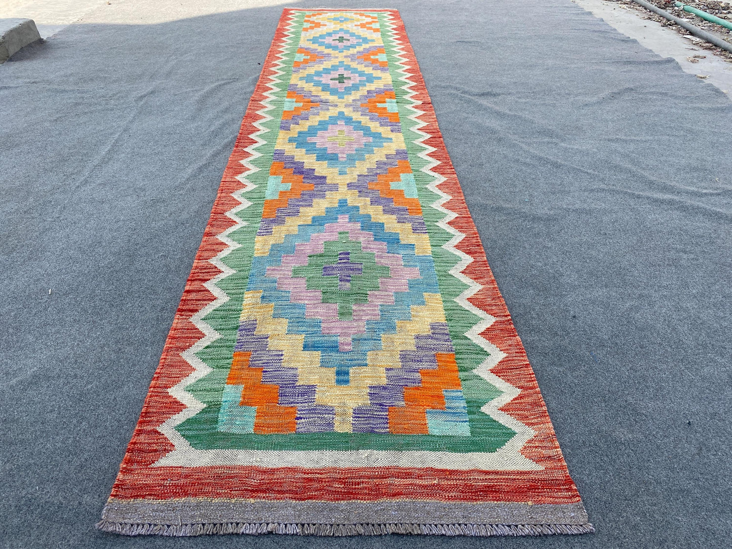 Maimana Runner sumak Kilim Rug 3x13 ft Afghan Hand woven Kilim Rug, Geometric Kilim Rug, Modern Art Rug, Home Decor Rug, Hallway Runner Rug.