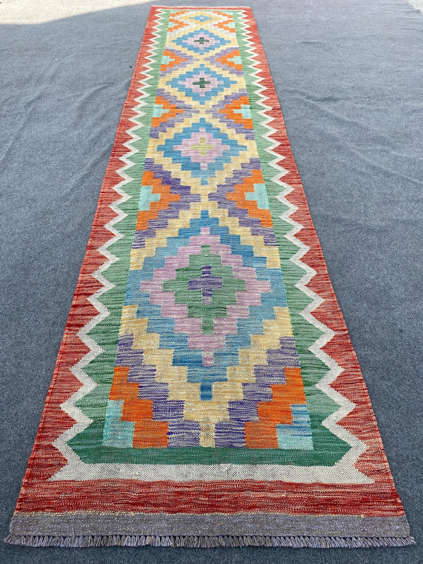 Maimana Runner sumak Kilim Rug 3x13 ft Afghan Hand woven Kilim Rug, Geometric Kilim Rug, Modern Art Rug, Home Decor Rug, Hallway Runner Rug.