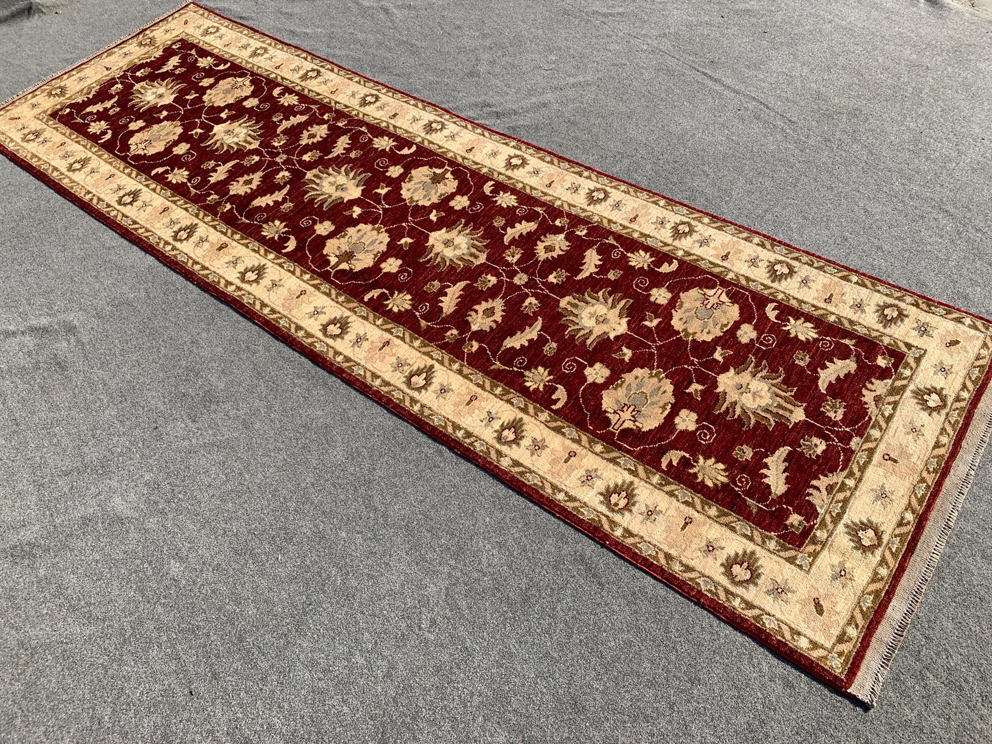 Red Afghan Runner Rug, Turkmen Hand Knotted Wool Rug, Chobi Area Floral Rug, Traditional Runner Rug, Home Decor Rug, Hallway Runner Rug 3x10