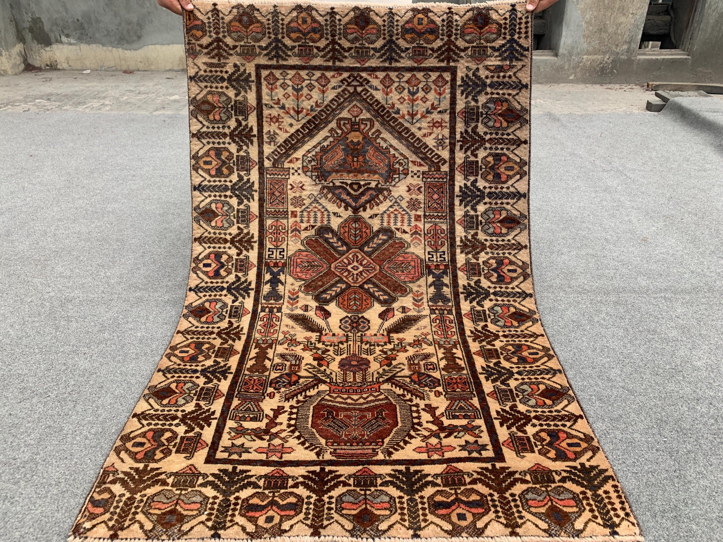 One of a kind Vintage Rug 3x4 ft Afghan Florals Rug, Turkmen Hand Knotted Wool Rug, Tribal Baluchi Rug, Antique Floral Rug Living Room Rug.
