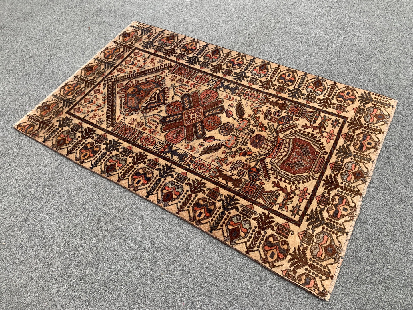 One of a kind Vintage Rug 3x4 ft Afghan Florals Rug, Turkmen Hand Knotted Wool Rug, Tribal Baluchi Rug, Antique Floral Rug Living Room Rug.