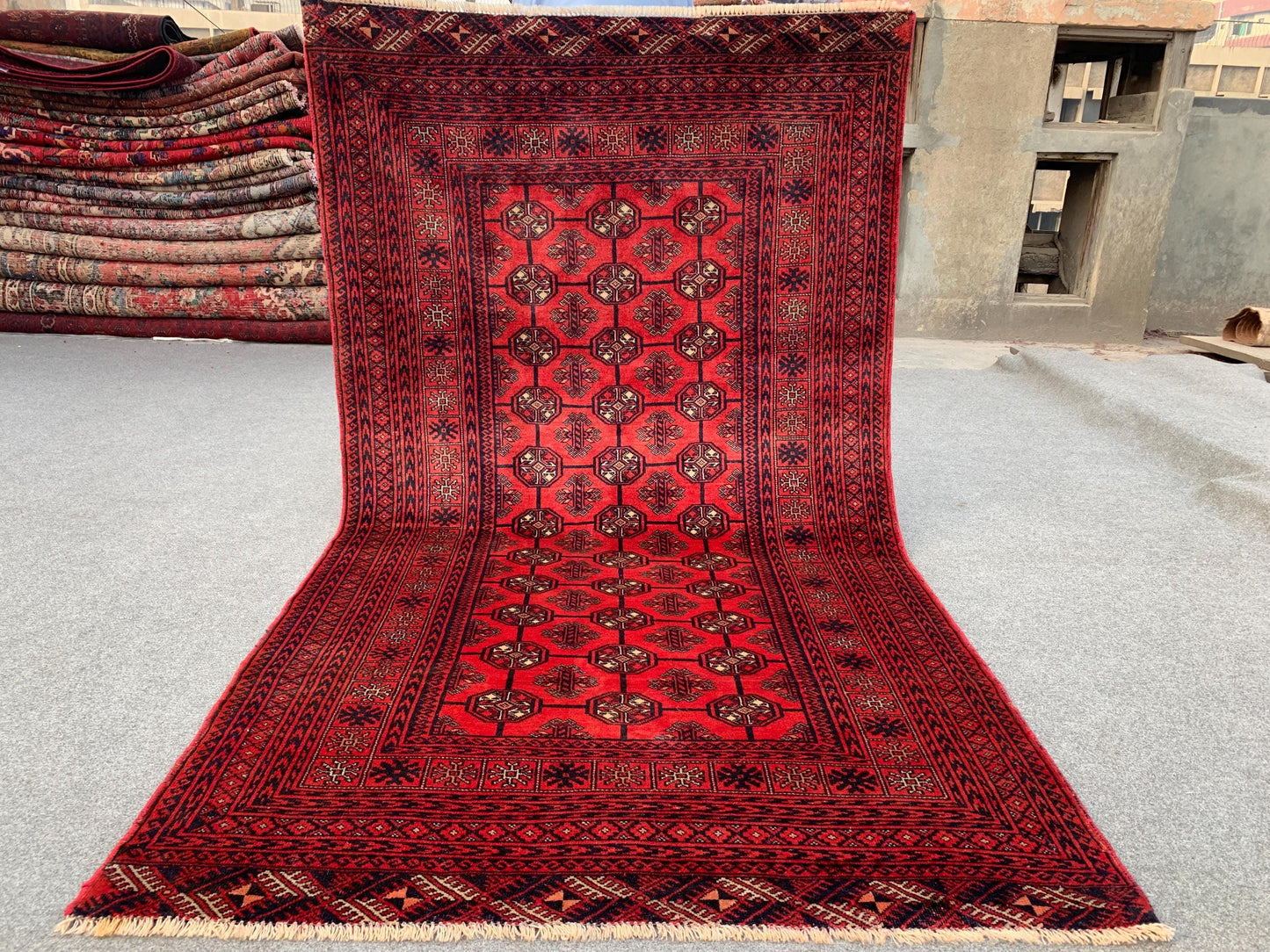 Famous Vintage Herati Rug 4x7 ft Red Baluchi Rug Afghan Handmade Rug. Mowri design Rug Oriental Wool Rug Tribal Rug Living Room Bedroom Rug.
