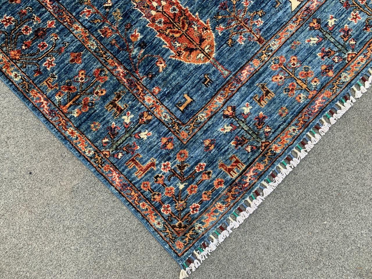 Afghan Tree of Life Wool Rug: 5.11 x 8.11 ft, Hand-Knotted Oriental Design