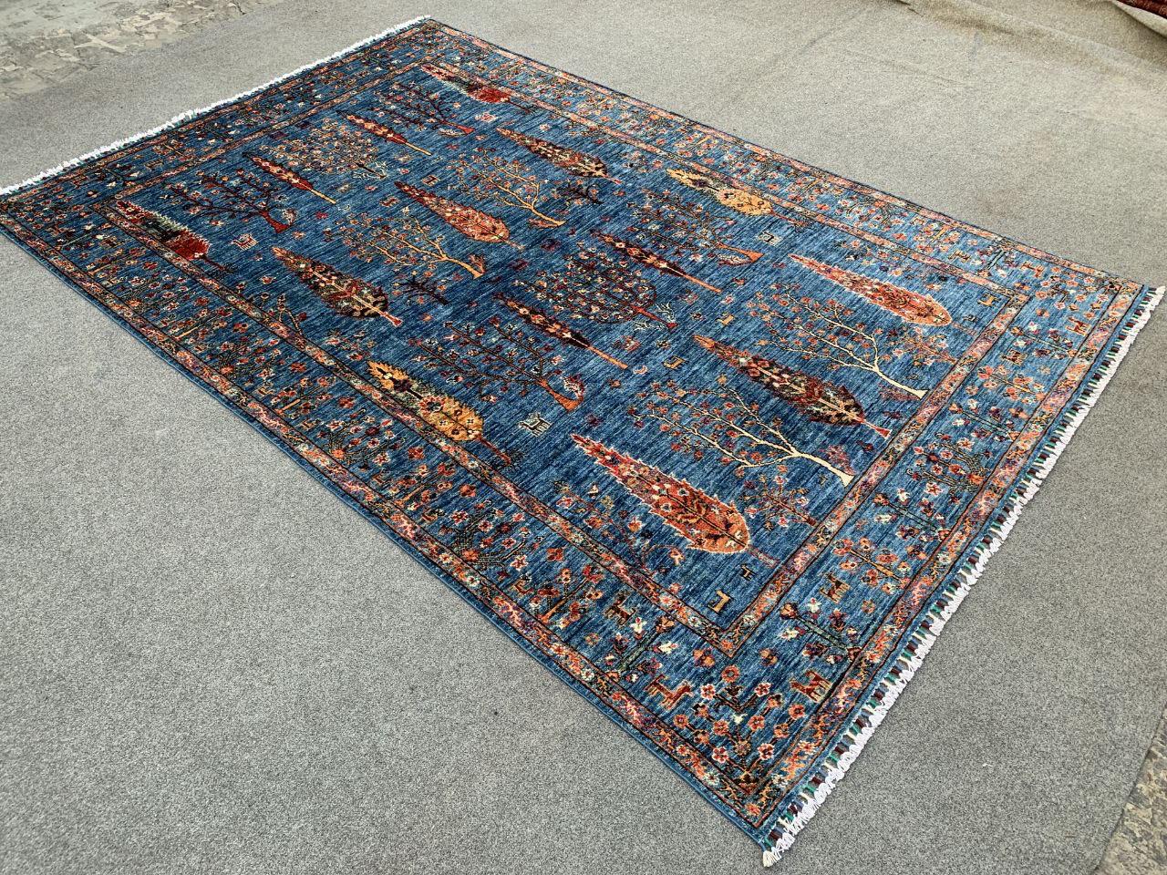 Afghan Tree of Life Wool Rug: 5.11 x 8.11 ft, Hand-Knotted Oriental Design