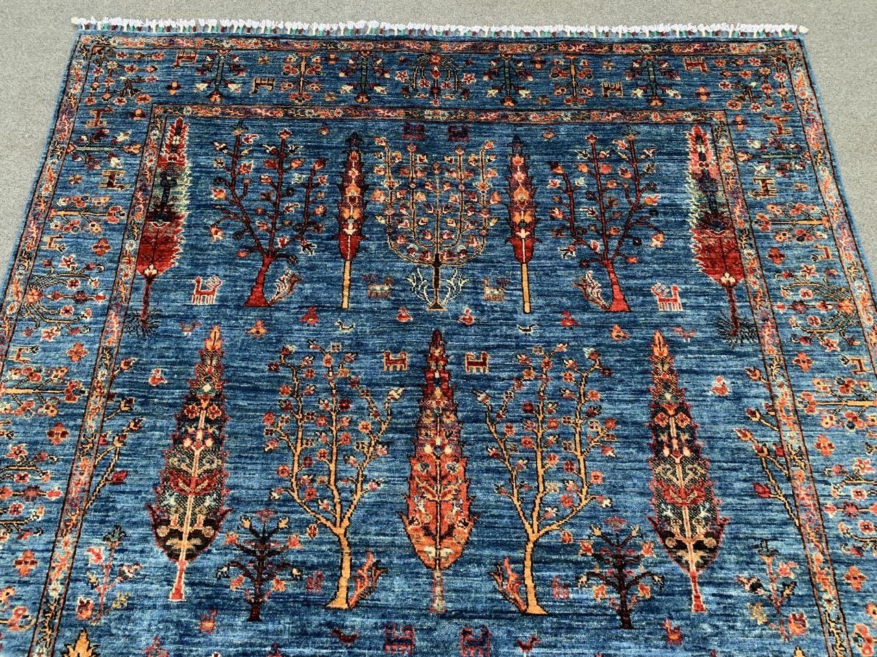 Afghan Tree of Life Wool Rug: 5.11 x 8.11 ft, Hand-Knotted Oriental Design