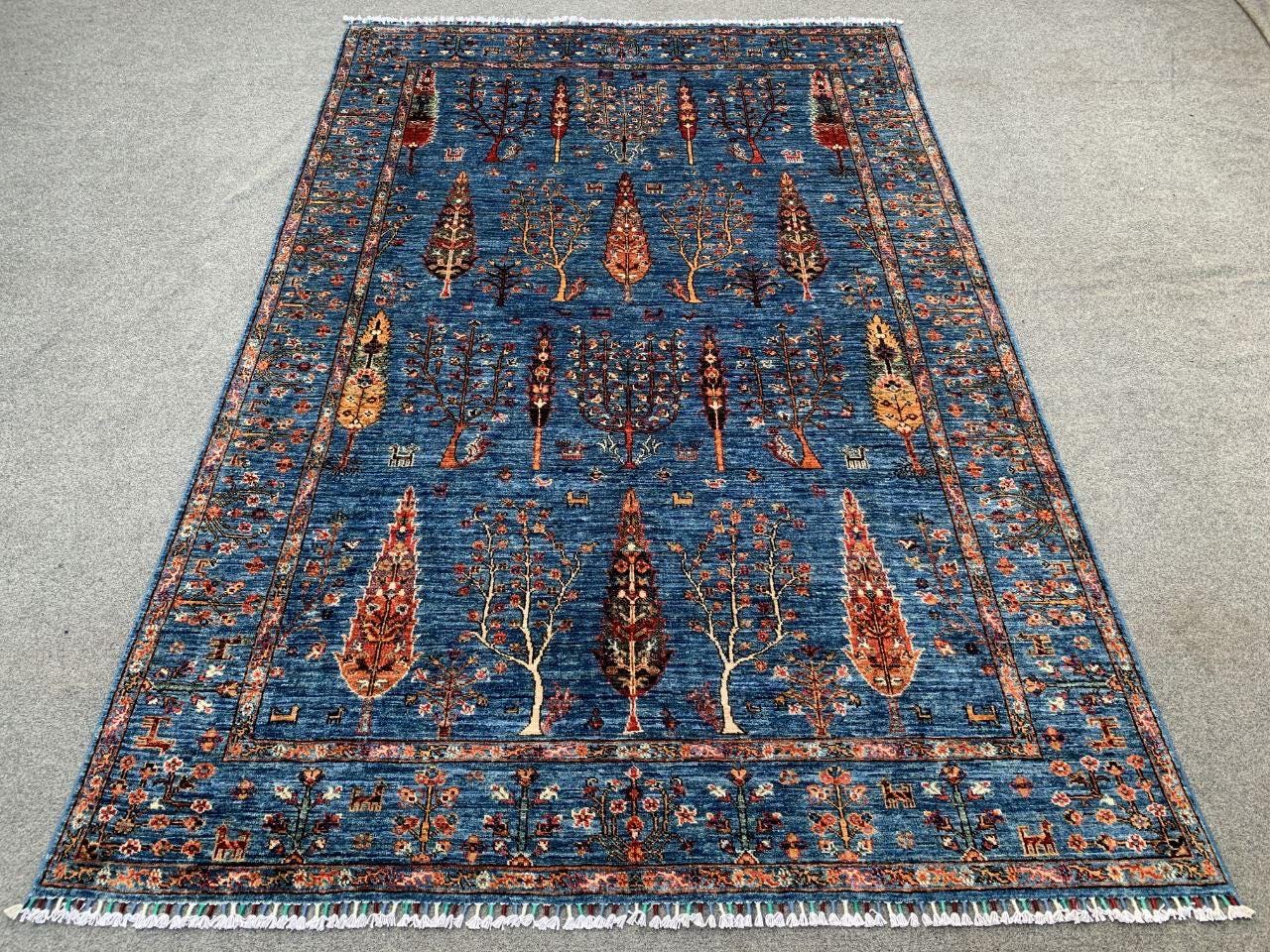 Afghan Tree of Life Wool Rug: 5.11 x 8.11 ft, Hand-Knotted Oriental Design