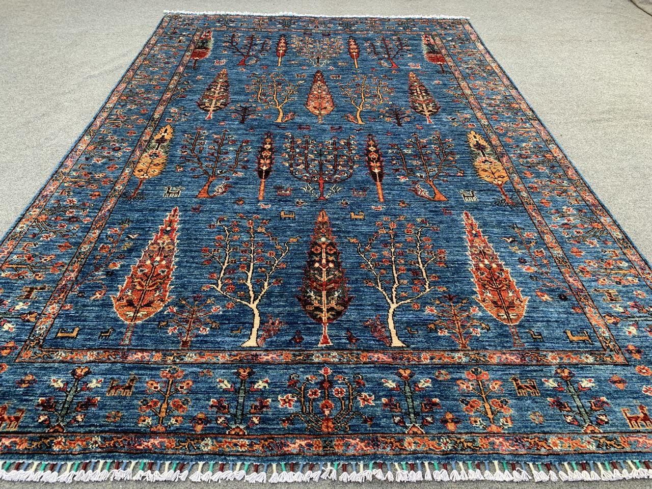 Afghan Tree of Life Wool Rug: 5.11 x 8.11 ft, Hand-Knotted Oriental Design