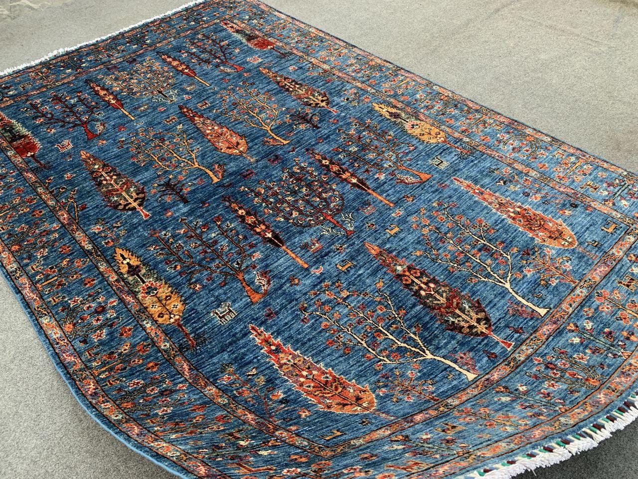 Afghan Tree of Life Wool Rug: 5.11 x 8.11 ft, Hand-Knotted Oriental Design