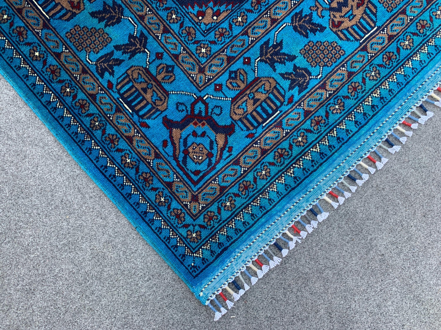 5x7 Ft Ocean Blue Afghan Rug, Natural Hand Knotted Rug, New Bukhara design Rug, Oriental Wool Rug, Fine Quality Rug, Bedroom Living Room Rug