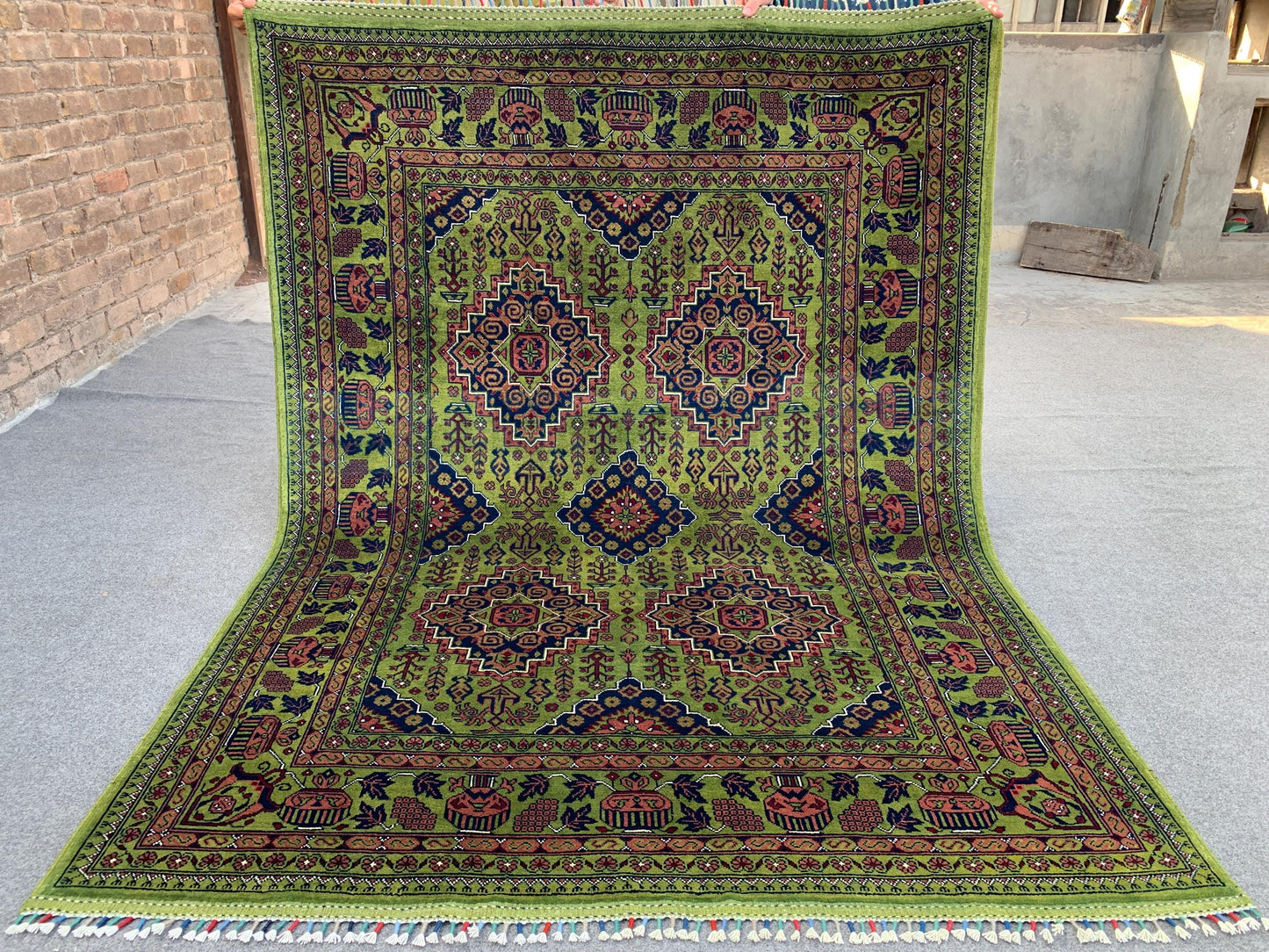 5x7 Ft Amazing Green Rug, Afghan Hand Knotted Wool Rug, New Bukhara design Rug, Oriental Rug, Fine Quality Rug, Bedroom Rug Living Room Rug.